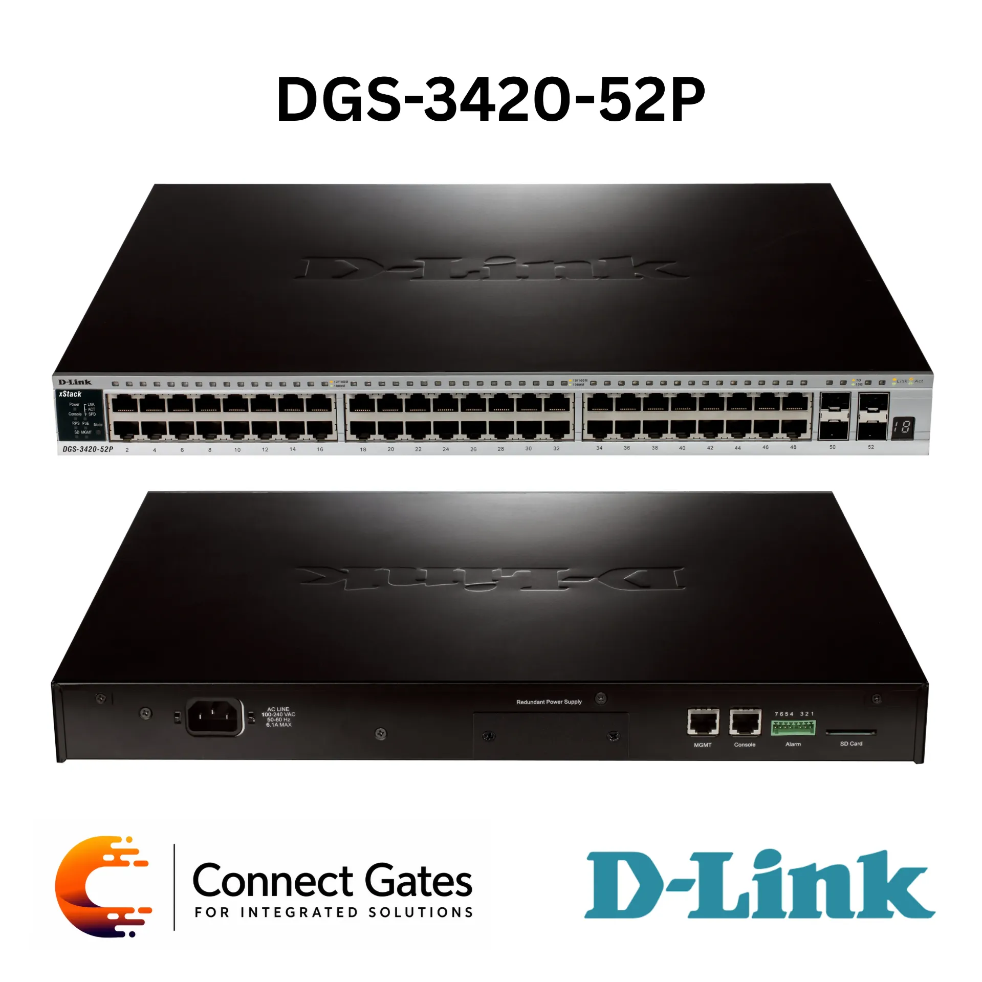 D-Link DGS-3420-52P – 48-Port Gigabit PoE xStack L2+ Managed Stackable Switch with 4 × 10G SFP+ Uplink Ports