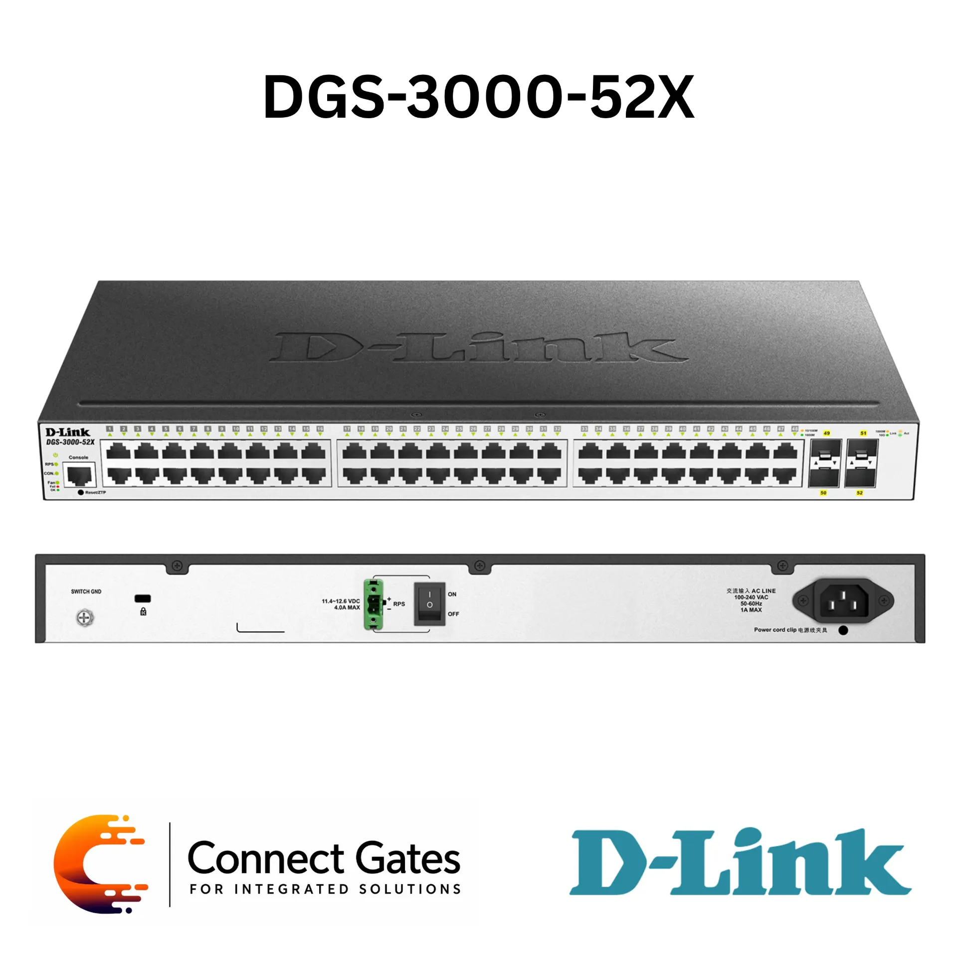 [DGS-3000-52X] D-Link DGS-3000-52X – 48-Port Gigabit Layer 2 Managed Switch with 4 × 10G SFP+ Uplink Ports
