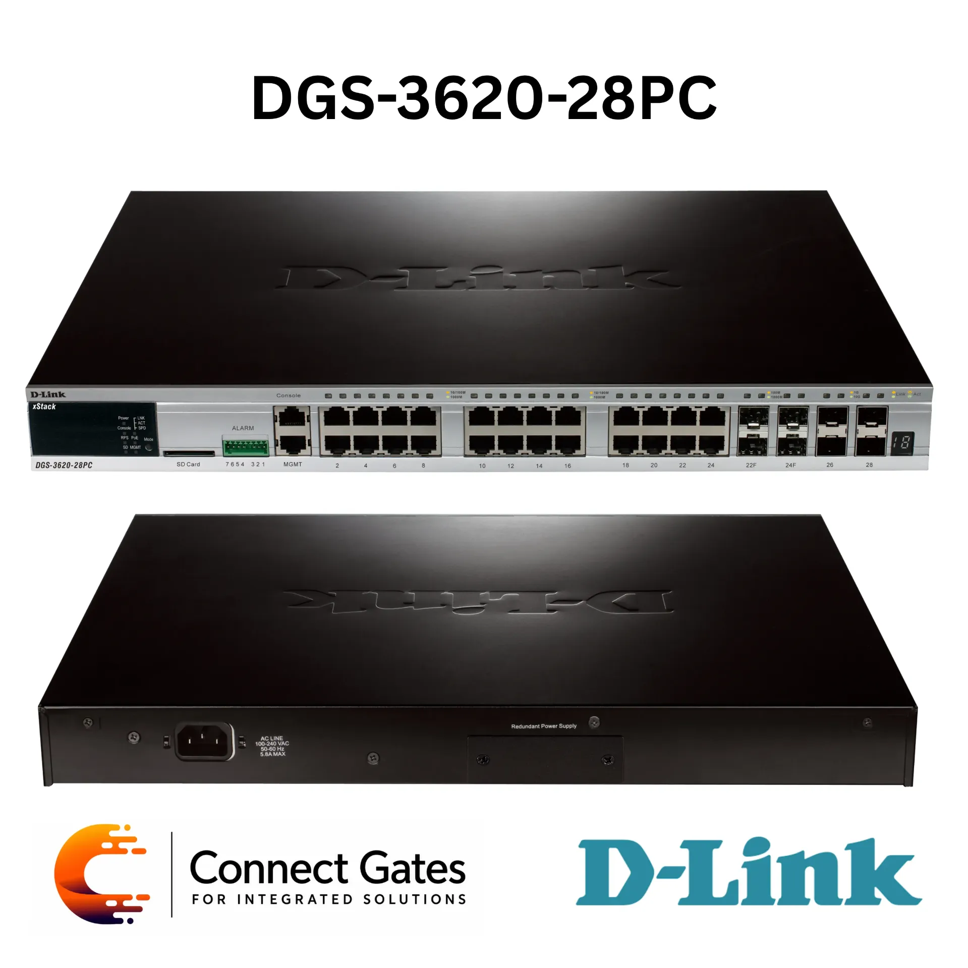 [DGS-3620-28PC] D-Link DGS-3620-28PC – 24-Port Gigabit PoE xStack Layer 3 Managed Stackable Switch with 4 × 10G SFP+ Uplink Ports