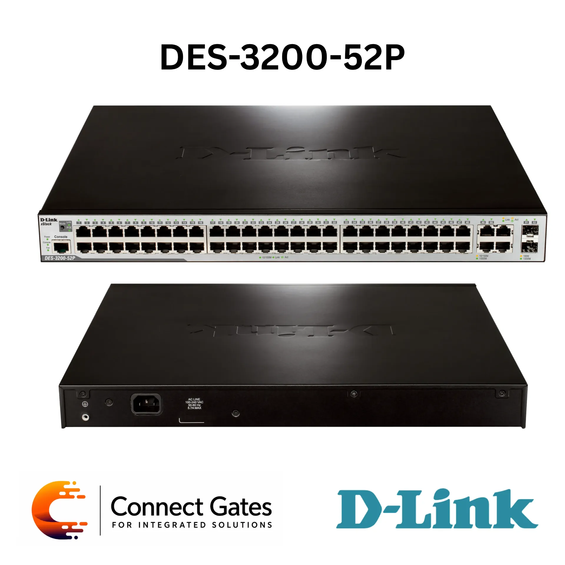 D-Link DES-3200-52P – 48-Port 10/100BASE-TX PoE Layer 2 Managed Switch with 2 Gigabit Ports & 2 Combo SFP Ports