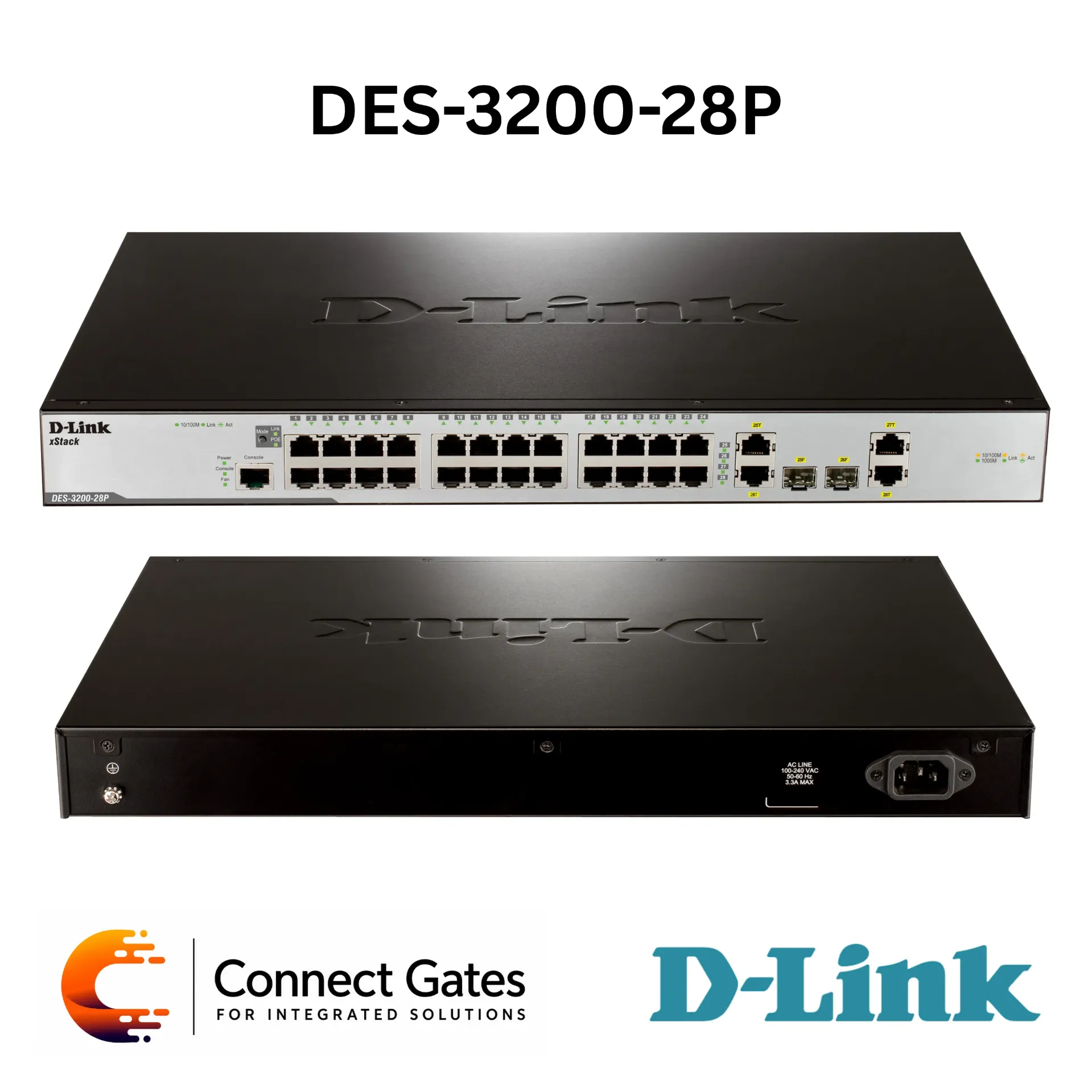 D-Link DES-3200-28P – 24-Port 10/100BASE-TX PoE Layer 2 Managed Switch with 2 Gigabit Ports & 2 Combo SFP Ports