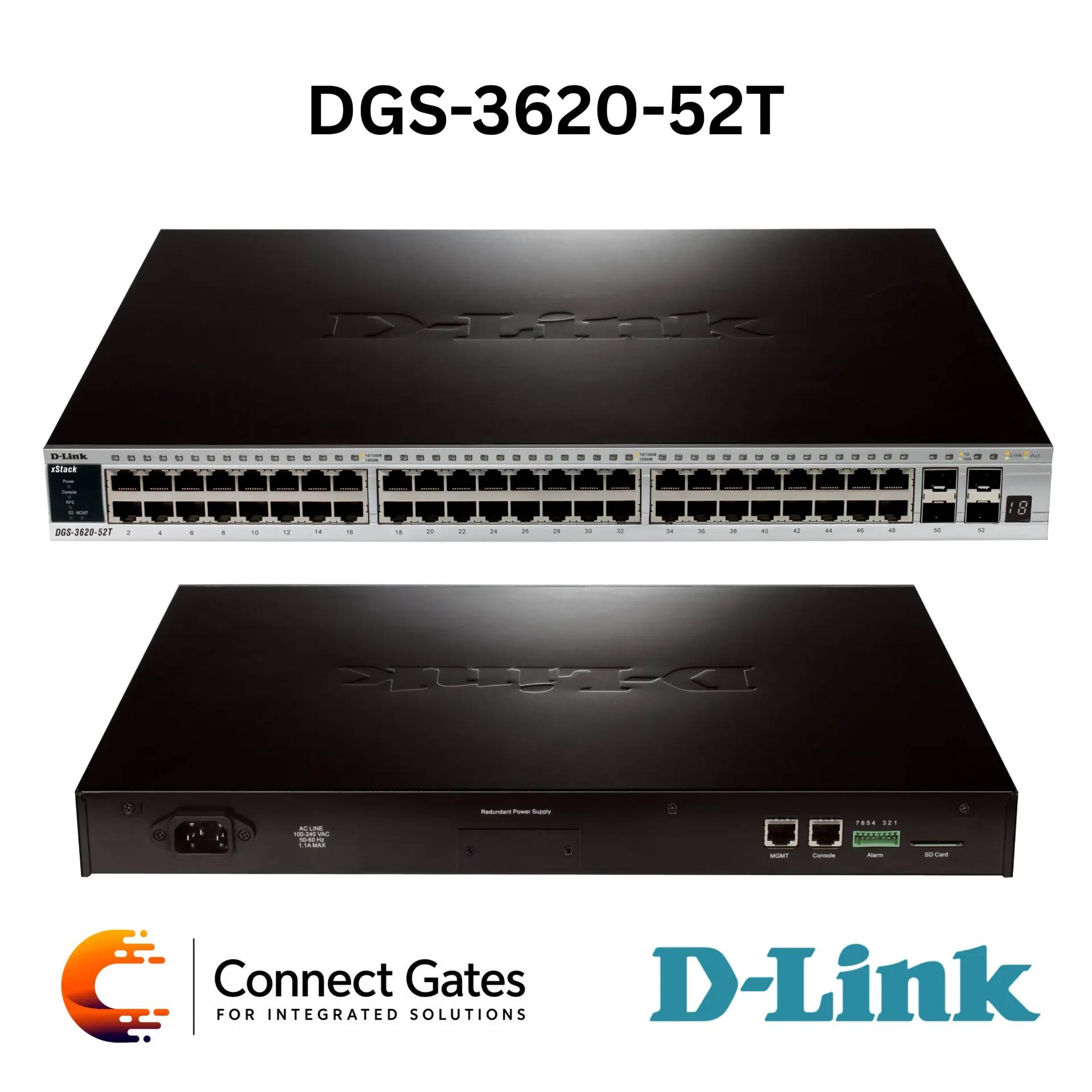 D-Link DGS-3620-52T – 48-Port Gigabit xStack Layer 3 Managed Stackable Switch with 4 × 10G SFP+ Uplink Ports