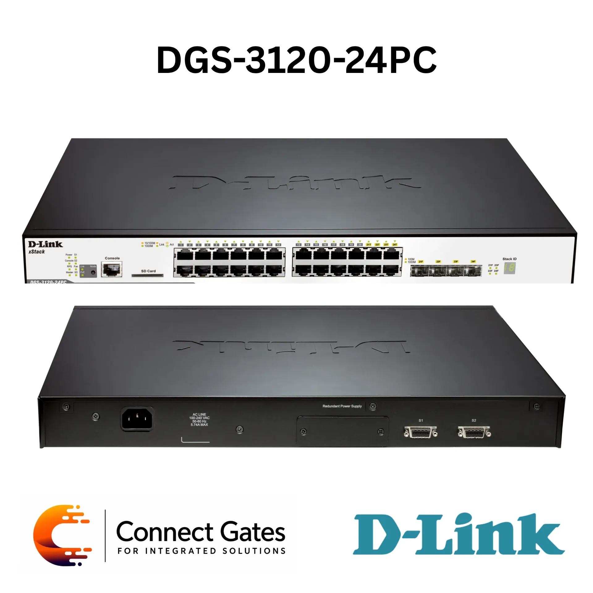 [DGS-3120-24PC] D-Link DGS-3120-24PC – 24-Port Gigabit Layer 2 Managed PoE Switch with 4 Combo SFP Ports & 40G Stacking
