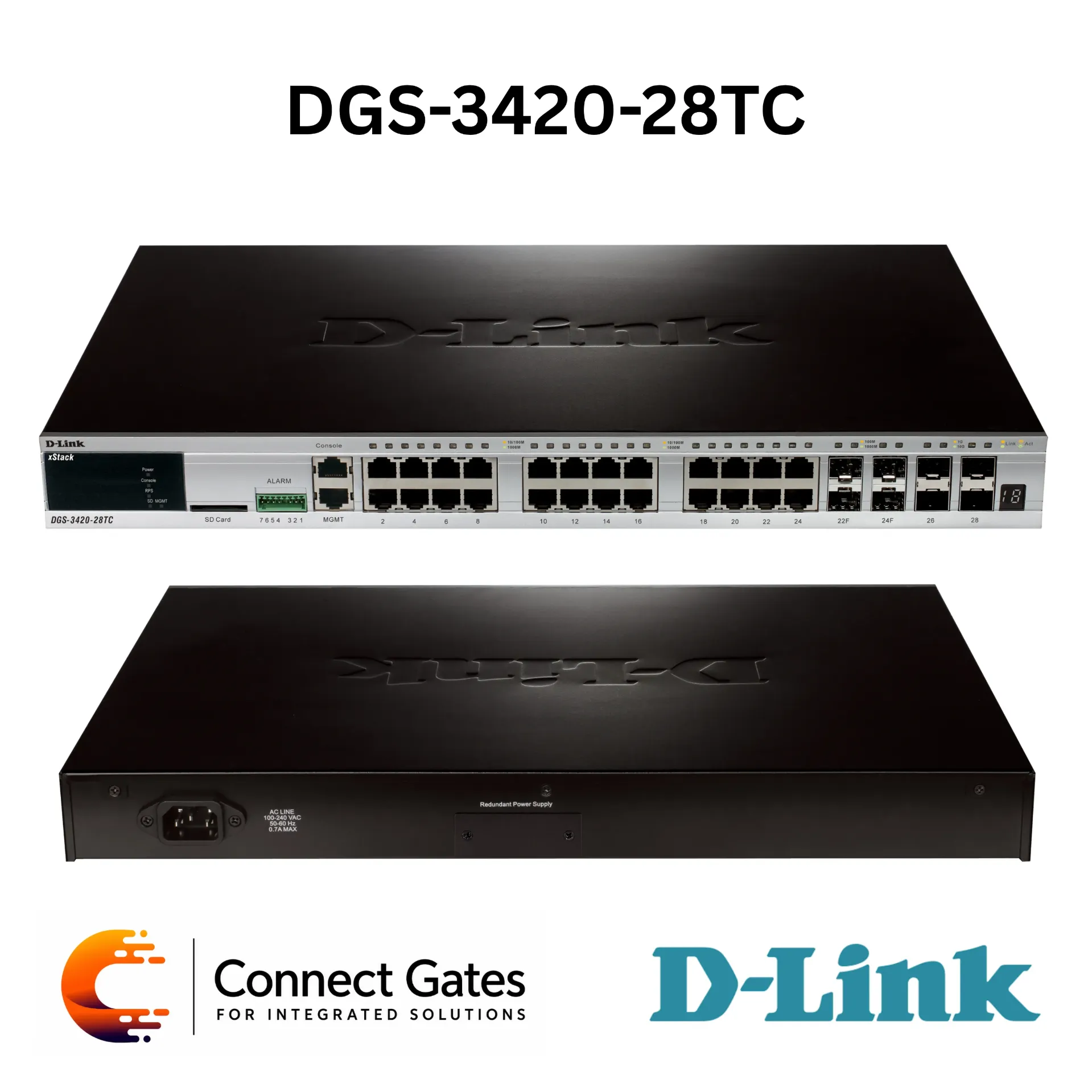D-Link DGS-3420-28TC – 24-Port Gigabit xStack L2+ Managed Stackable Switch with 4 × 10G SFP+ Uplink Ports