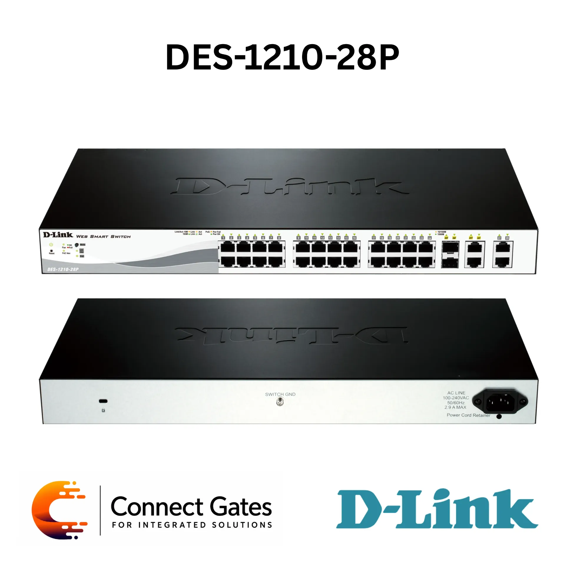 D-Link DES-1210-28P – 24-Port 10/100BASE-TX PoE Web Smart Switch with 2 Gigabit Ports & 2 Combo SFP Ports