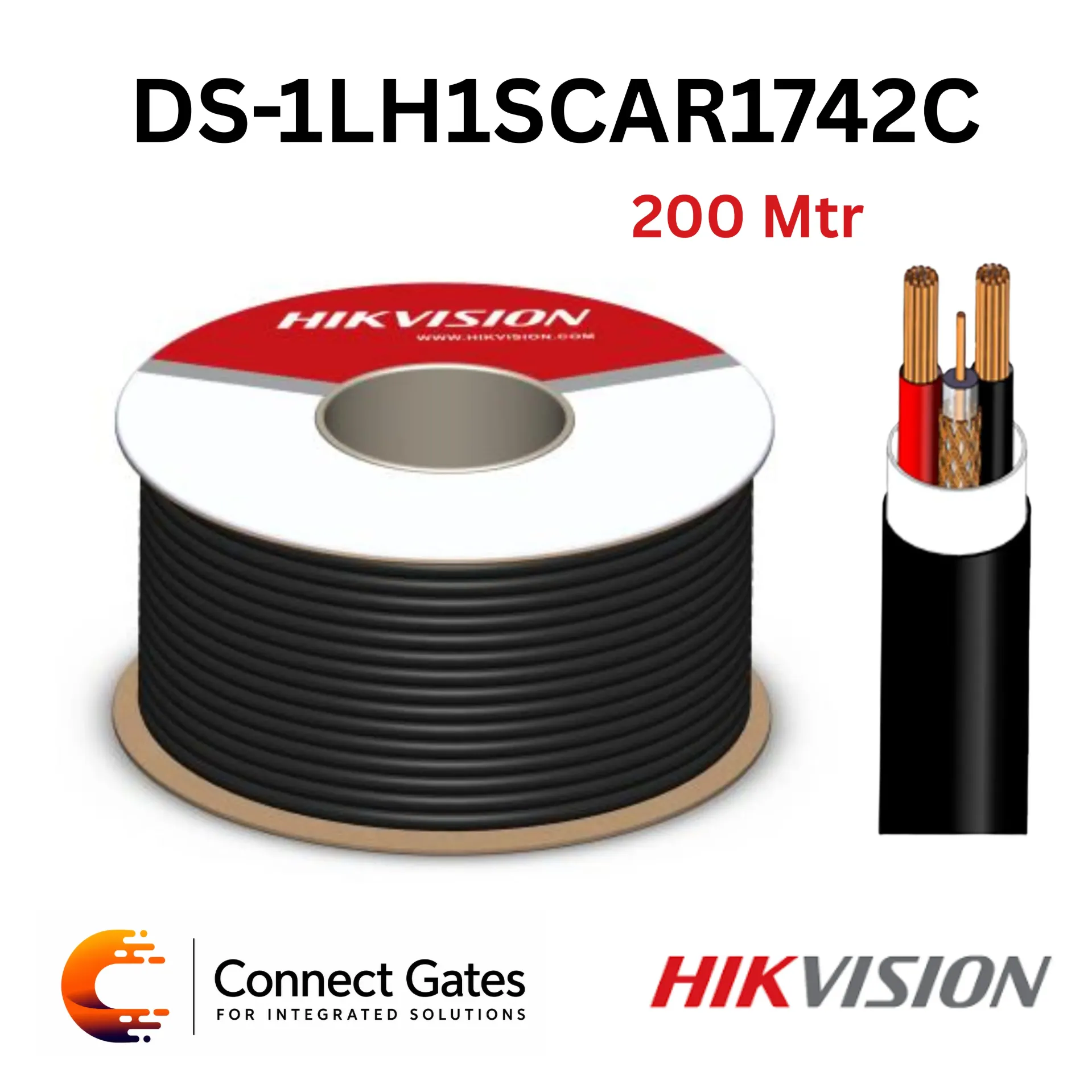 [DS-1LH1SCAR1742C 200m] Hikvision DS-1LH1SCAR1742C 200m – RG174 Siamese Coaxial Cable with Power Cable