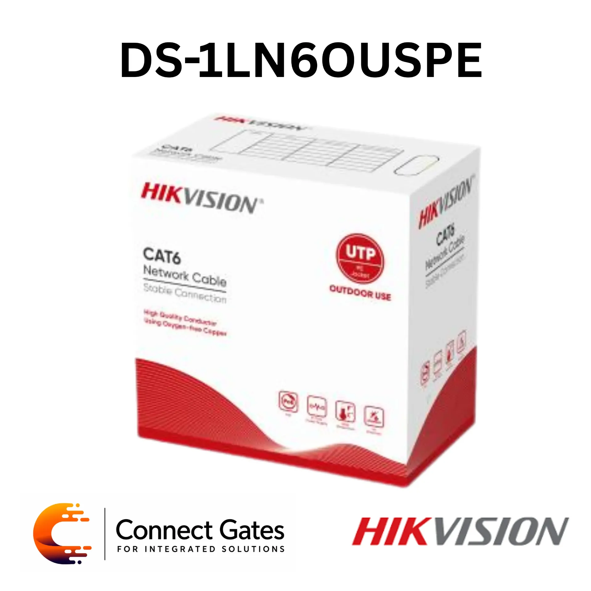 [DS-1LN6OUSPE] Hikvision DS-1LN6OUSPE – U/UTP Cat6 PE 23AWG Solid Bare Copper Outdoor Cable 305m Black