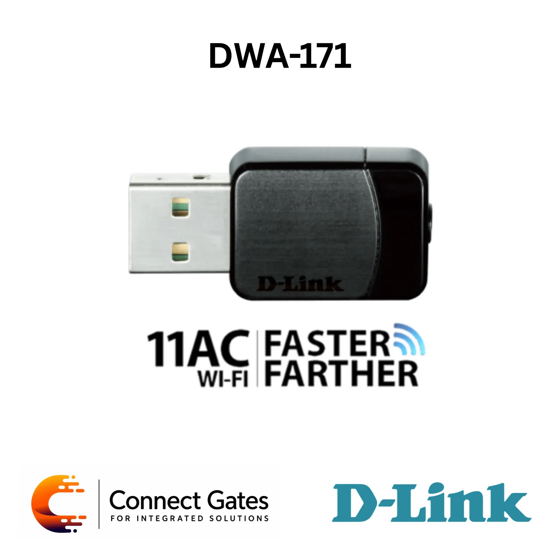 D-Link DWA-171 – Wireless AC Dual Band USB Adapter with USB 2.0, 2.4GHz/5GHz Wi-Fi, Integrated Antenna, WPA/WPA2 Security & WPS