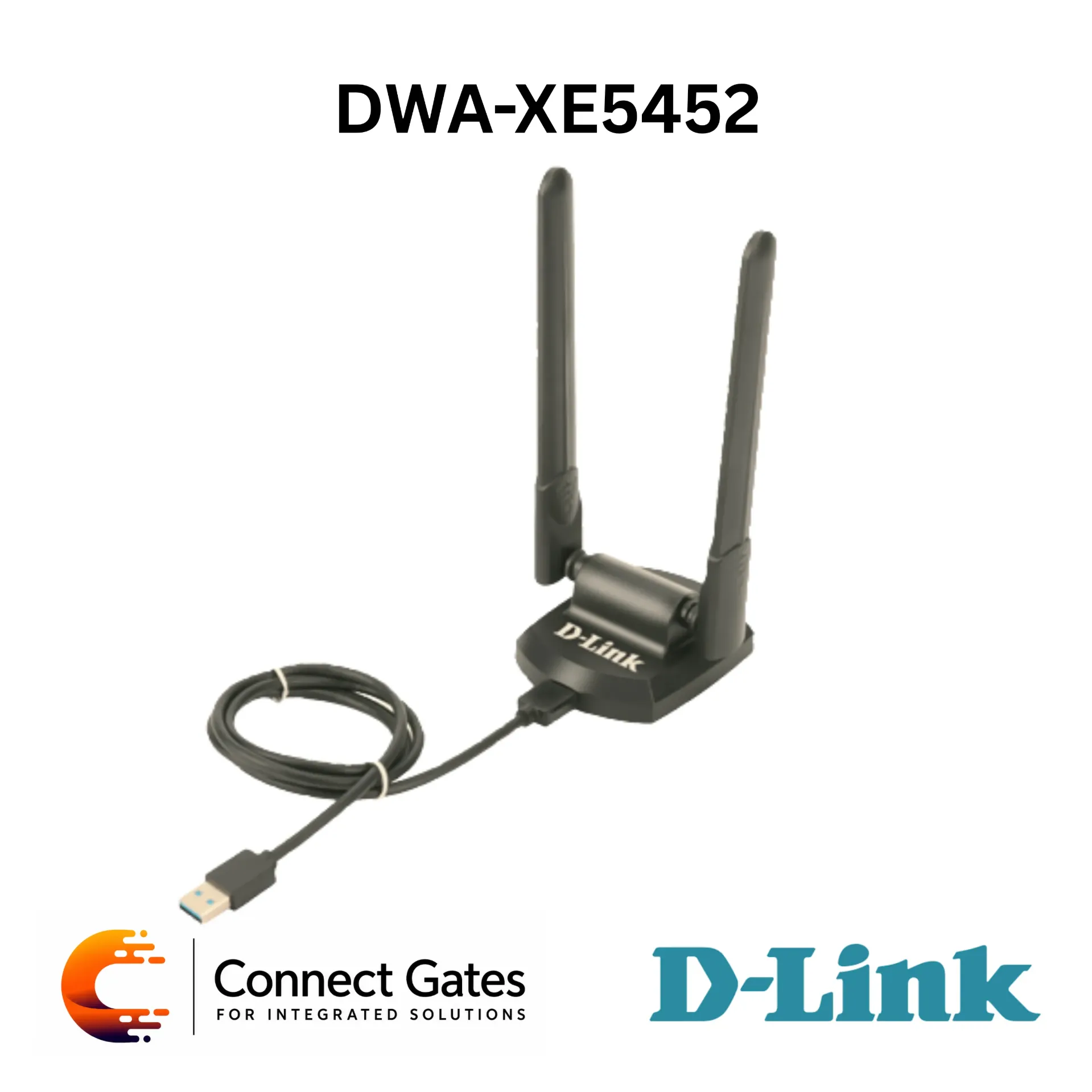 D-Link DWA-XE5452 – AX5400 High Gain Wi-Fi 6E USB Adapter with Tri-Band Wi-Fi, USB 3.0, 2×5dBi External Antennas, Beamforming, WPA3 Security, OFDMA & MU-MIMO