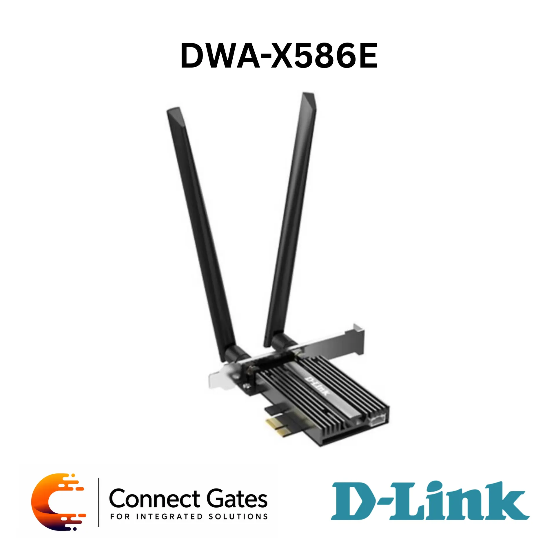 D-Link DWA-X586E – 5400Mbps High Power PCI-E Wireless Adapter with Wi-Fi 6E, Tri-Band Wi-Fi, Bluetooth 5.2, 2×5dBi External Antennas, WPA3 Security, OFDMA & MU-MIMO