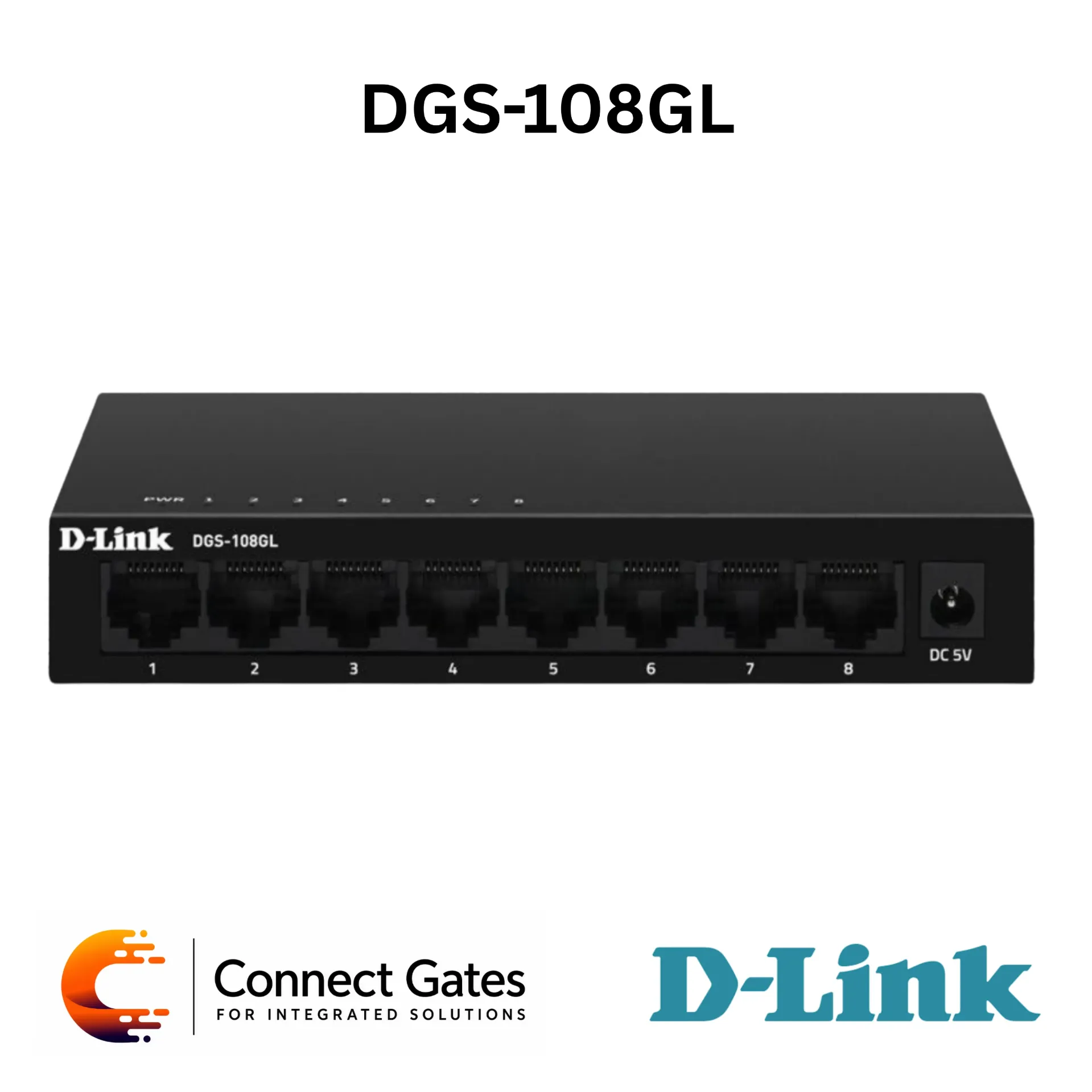 D-Link DGS-108GL – 8-Port Gigabit Desktop Switch with 10/100/1000Mbps Ports, Metal Housing, Plug-and-Play, Flow Control, QoS & Energy-Efficient Ethernet