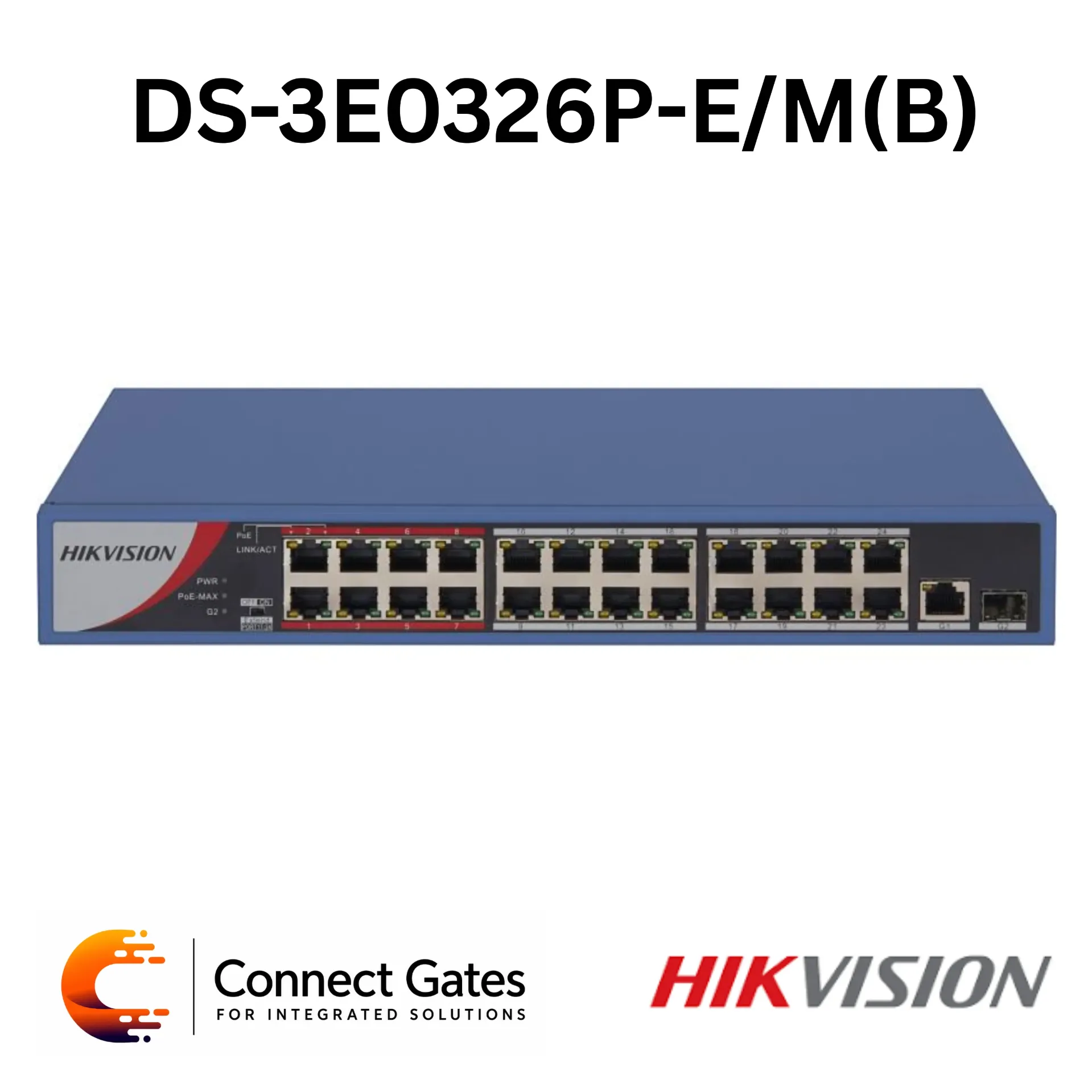 [DS-3E0326P-E/M(B)] Hikvision DS-3E0326P-E/M(B) – 24-Port 100Mbps Long-Range Unmanaged PoE Switch with 24 PoE Ports, 1 Gigabit RJ45 Port, 1 Gigabit SFP Port, 230W PoE Budget, 300m Long Range PoE & 6kV Surge Protection