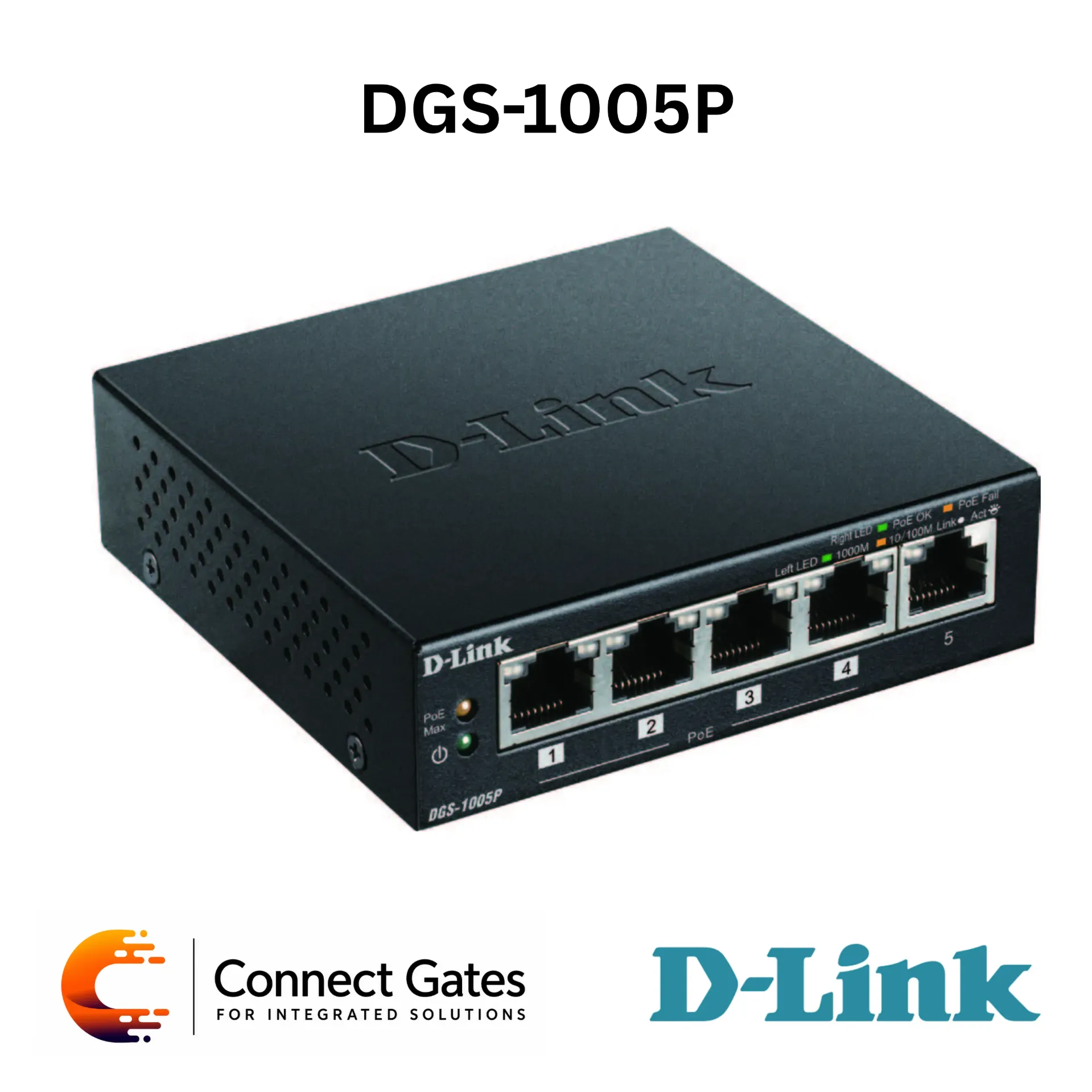 D-Link DGS-1005P – 5-Port Gigabit Switch with 4 PoE Ports, 60W PoE Budget, IEEE 802.3af/at, Plug-and-Play & Fanless Desktop Design