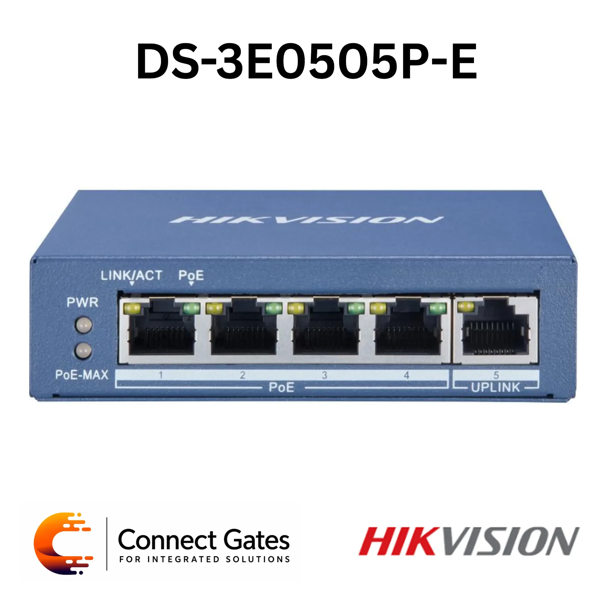 [DS-3E0505P-E] Hikvision DS-3E0505P-E – 4-Port Gigabit Unmanaged PoE Switch with 4 Gigabit PoE Ports, 1 Gigabit RJ45 Uplink Port, 60W PoE Budget, Plug & Play & 6kV Surge Protection