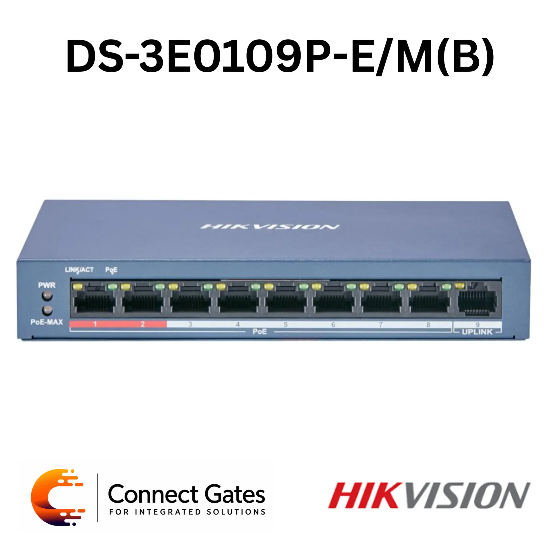 [DS-3E0109P-E/M(B)] Hikvision DS-3E0109P-E/M(B) – 8-Port Fast Ethernet Unmanaged PoE Switch with 8 PoE Ports, 1 RJ45 Uplink Port, 60W PoE Budget, 300m Long Range PoE & 6kV Surge Protection