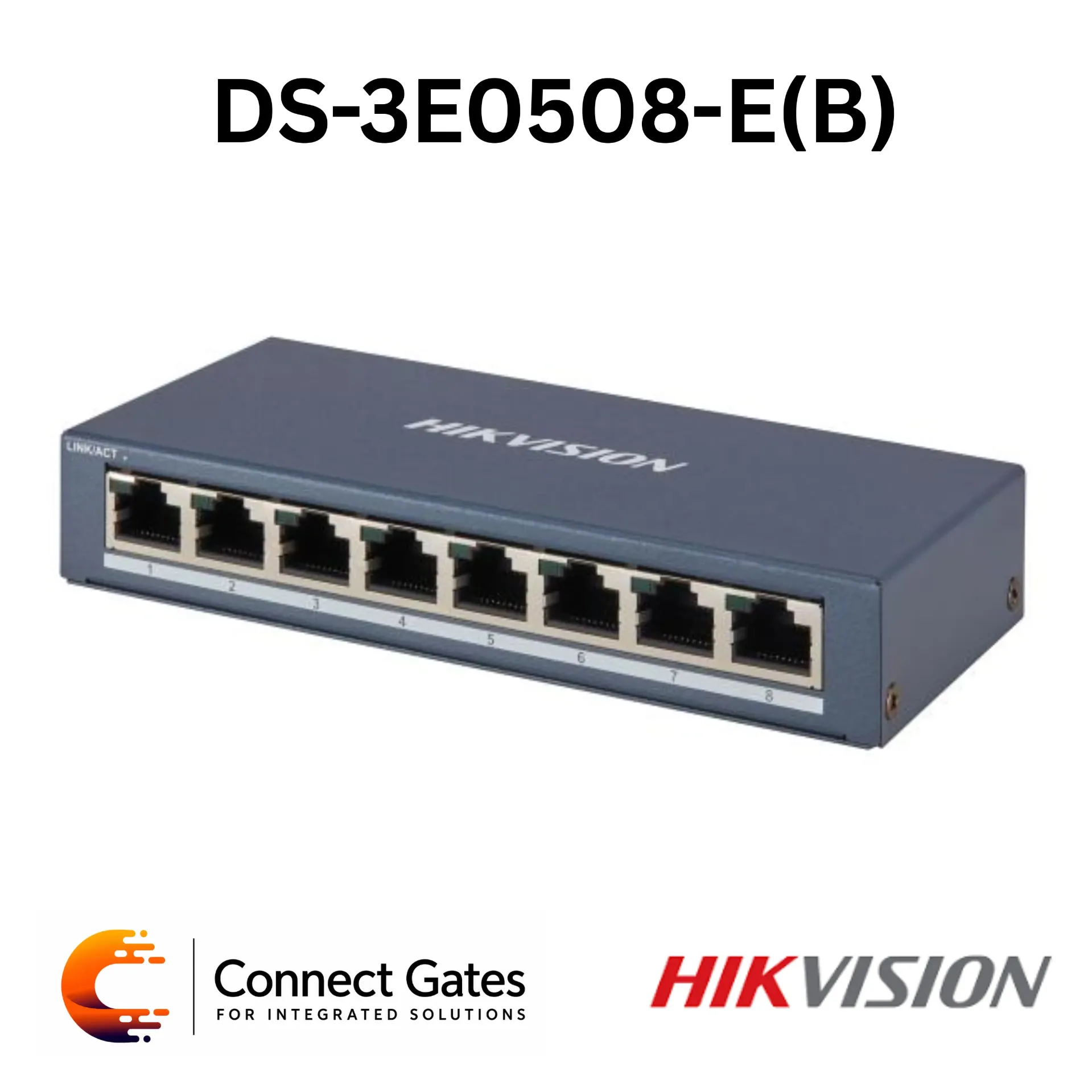 [DS-3E0508-E(B)] Hikvision DS-3E0508-E(B) – 8-Port Gigabit Unmanaged Switch with 8 Gigabit RJ45 Ports, Wire-Speed Forwarding, Non-Blocking Design & Fan-Free Metal Housing