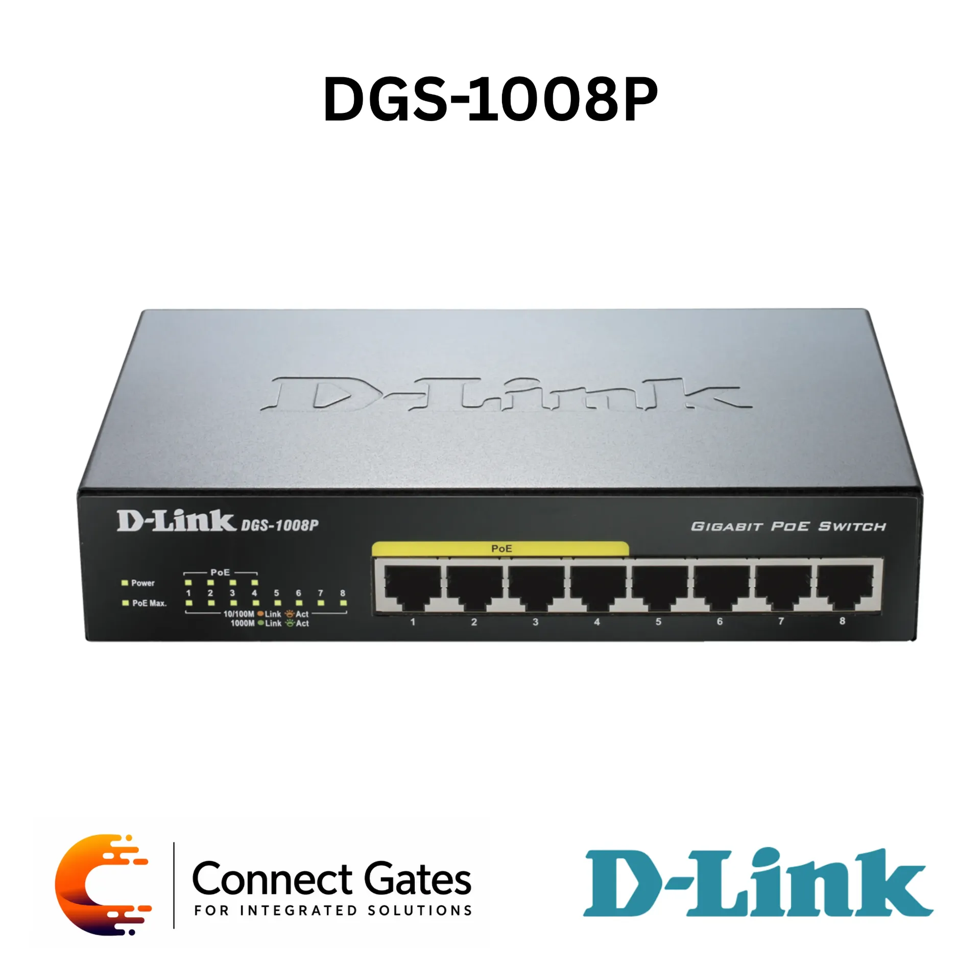 D-Link DGS-1008P – 8-Port Gigabit Desktop Switch with 4 PoE Ports, 68W PoE Budget, IEEE 802.3at/af, Plug-and-Play, Flow Control & Fanless Design