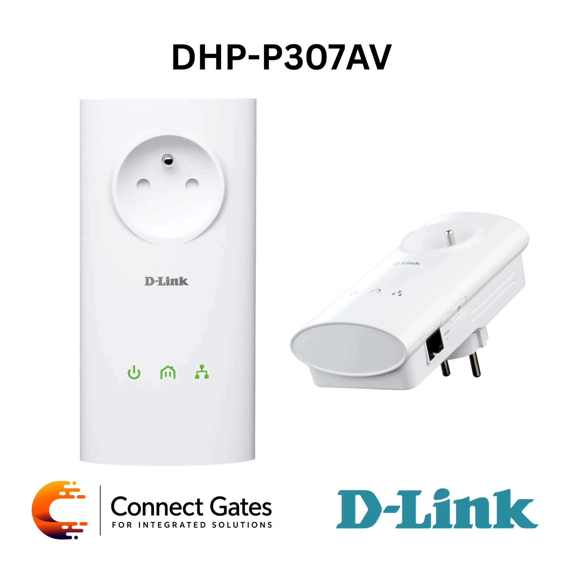 [DHP-P307AV] D-Link DHP-P307AV – Powerline HomePlug AV Passthrough Starter Kit with 2× Powerline Adapters, 200Mbps Powerline Speed, Passthrough Power Socket, 128-bit AES Encryption & Plug-and-Play Setup