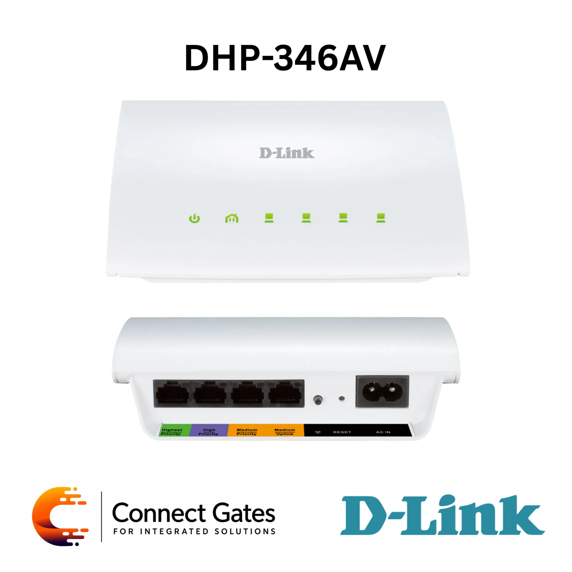 D-Link DHP-346AV – PowerLine AV 4-Port Switch with 200Mbps Powerline Speed, 4×10/100 Ethernet Ports, HomePlug AV, 128-bit AES Encryption, Port-Based QoS, Simple Connect & Plug-and-Play Design