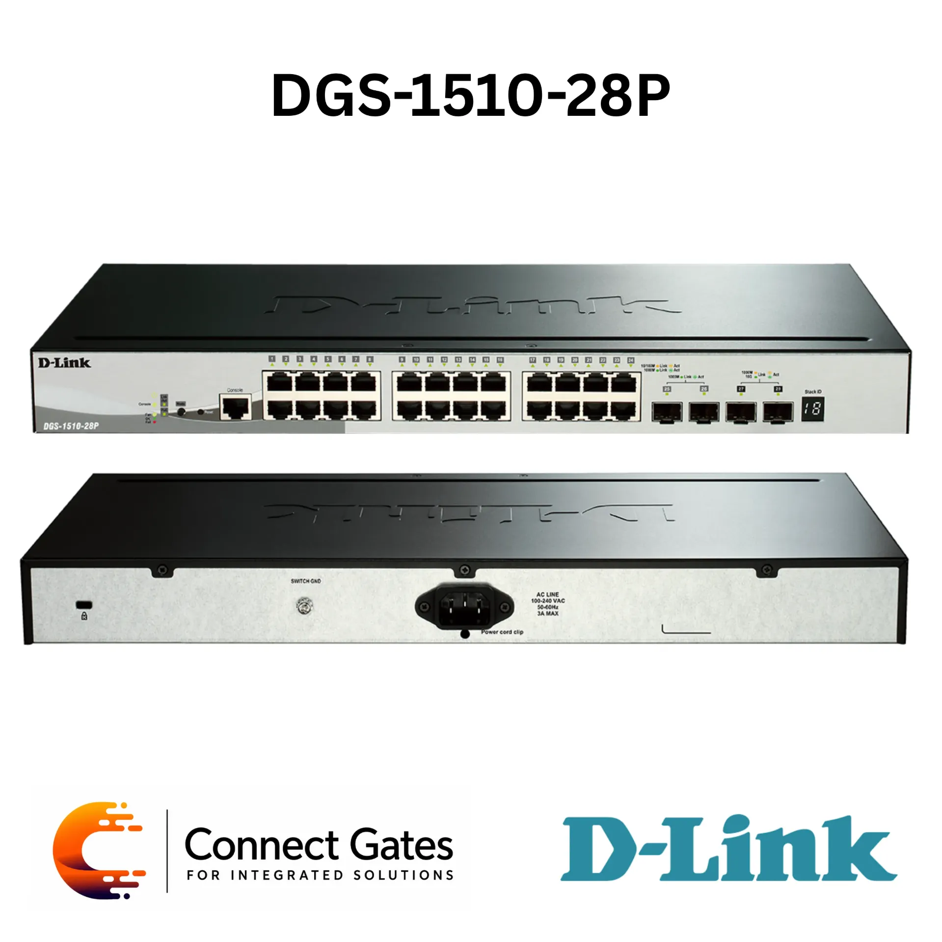 D-Link DGS-1510-28P – 24-Port Gigabit PoE Stackable Smart Managed Switch with 2 × SFP & 2 × 10G SFP+ Uplink Ports