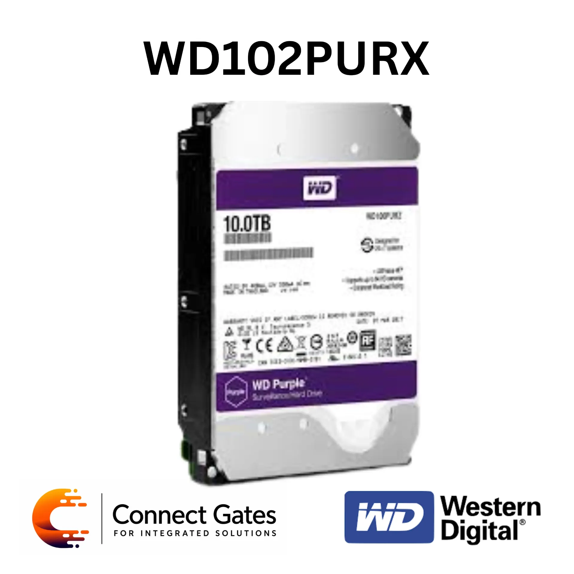 [WD102PURX 10TB] WD Purple WD102PURX 10TB – 3.5" AI Surveillance Hard Drive with SATA 6Gb/s, 7200RPM Class, 256MB Cache, AllFrame AI, 32 AI Streams & 360TB/year Workload