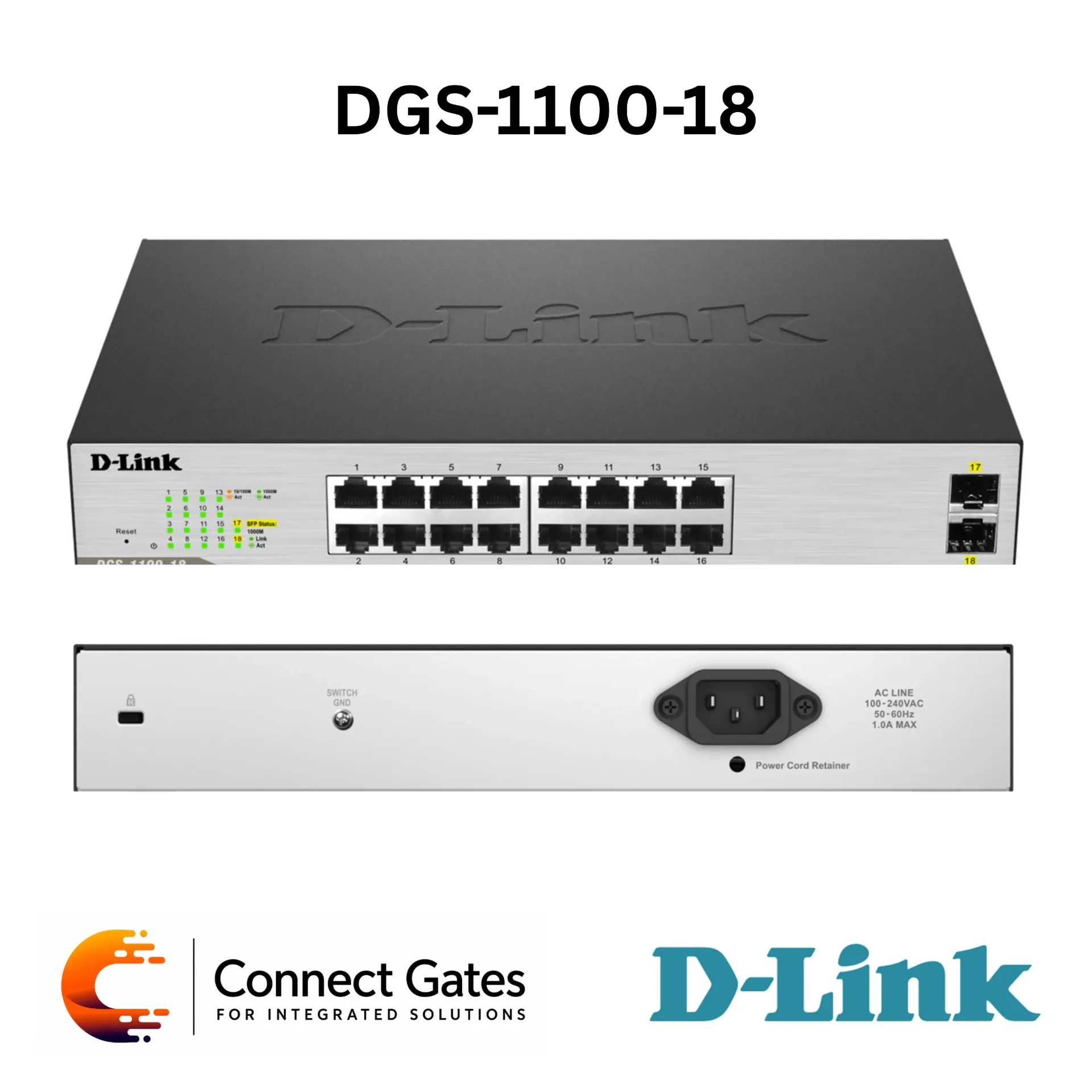 D-Link DGS-1100-18 – 16-Port Gigabit EasySmart Switch with 2 × Gigabit SFP Uplink Ports
