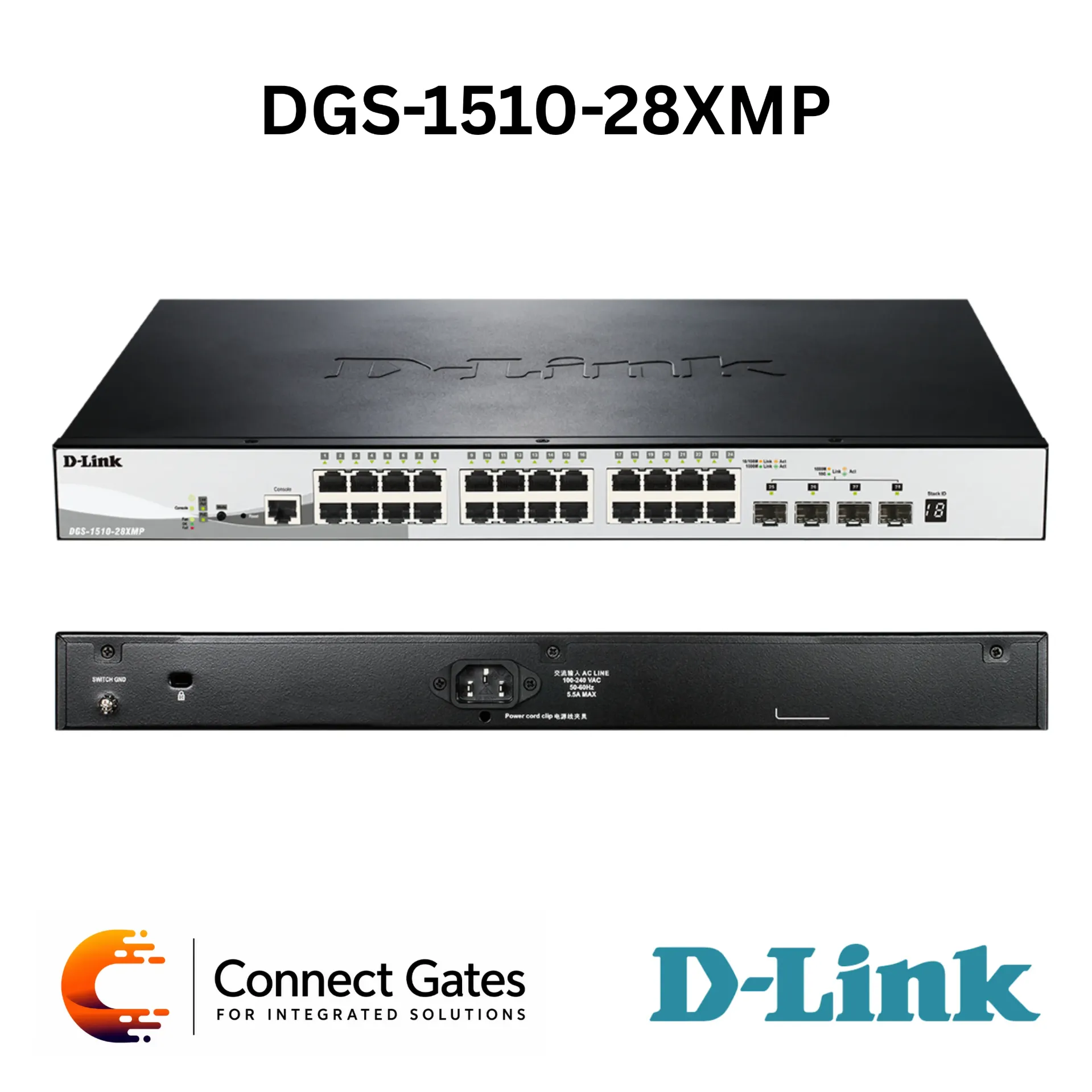 D-Link DGS-1510-28XMP/ME – 24-Port Gigabit PoE Metro Ethernet Switch with 4 × 10G SFP+ Uplink Ports