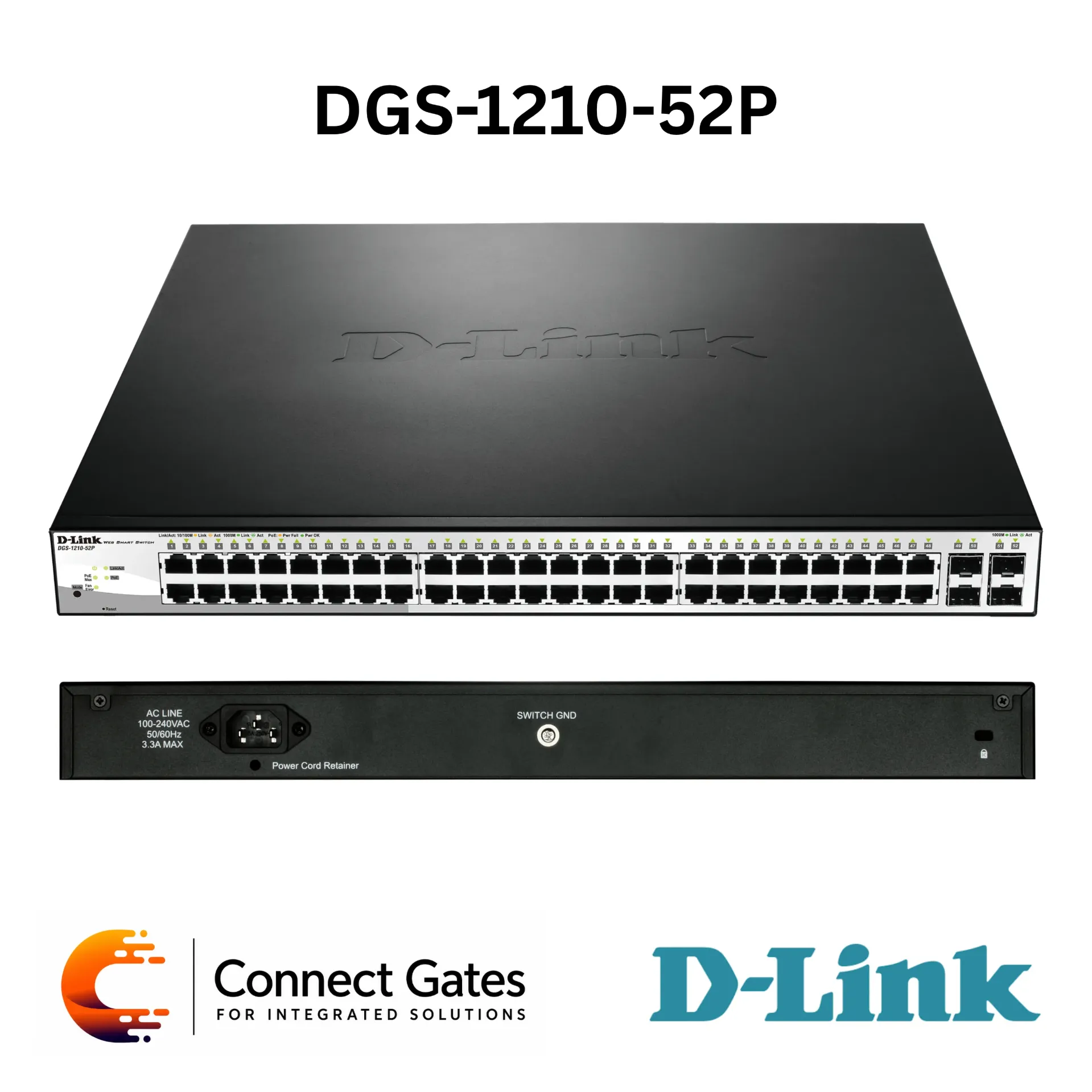 D-Link DGS-1210-52P – 48-Port Gigabit PoE Smart Managed Switch with 24 PoE Ports & 4 × SFP Uplink Ports