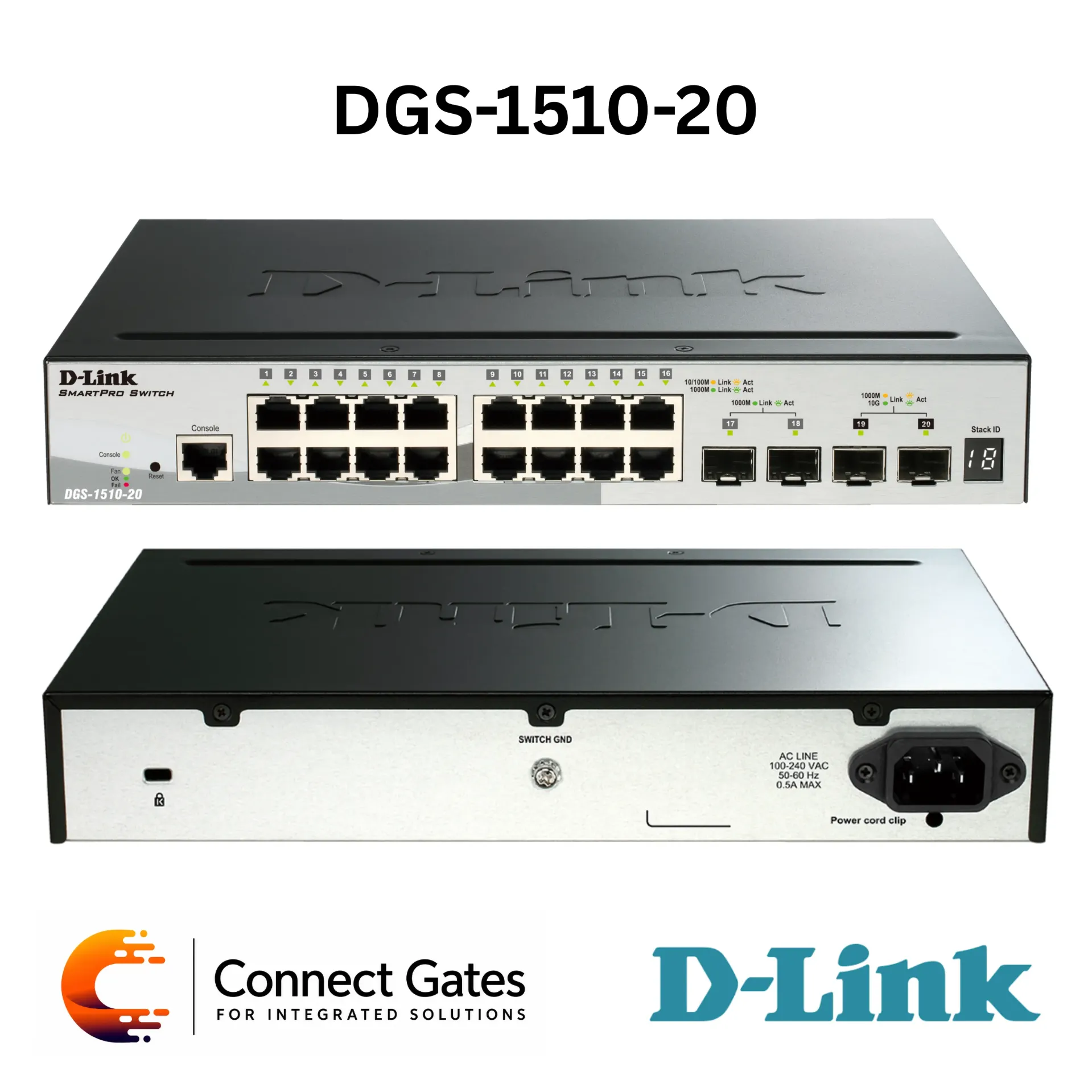 D-Link DGS-1510-20 – 16-Port Gigabit Stackable Smart Managed Switch with 2 × SFP & 2 × 10G SFP+ Uplink Ports