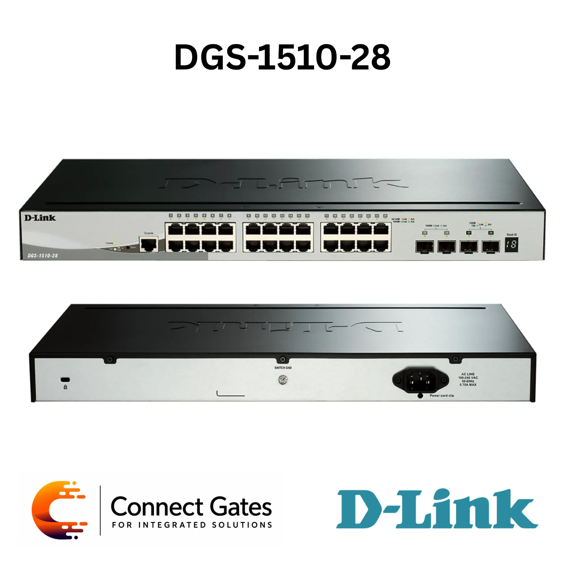 D-Link DGS-1510-28 – 24-Port Gigabit Stackable Smart Managed Switch with 2 × SFP & 2 × 10G SFP+ Uplink Ports
