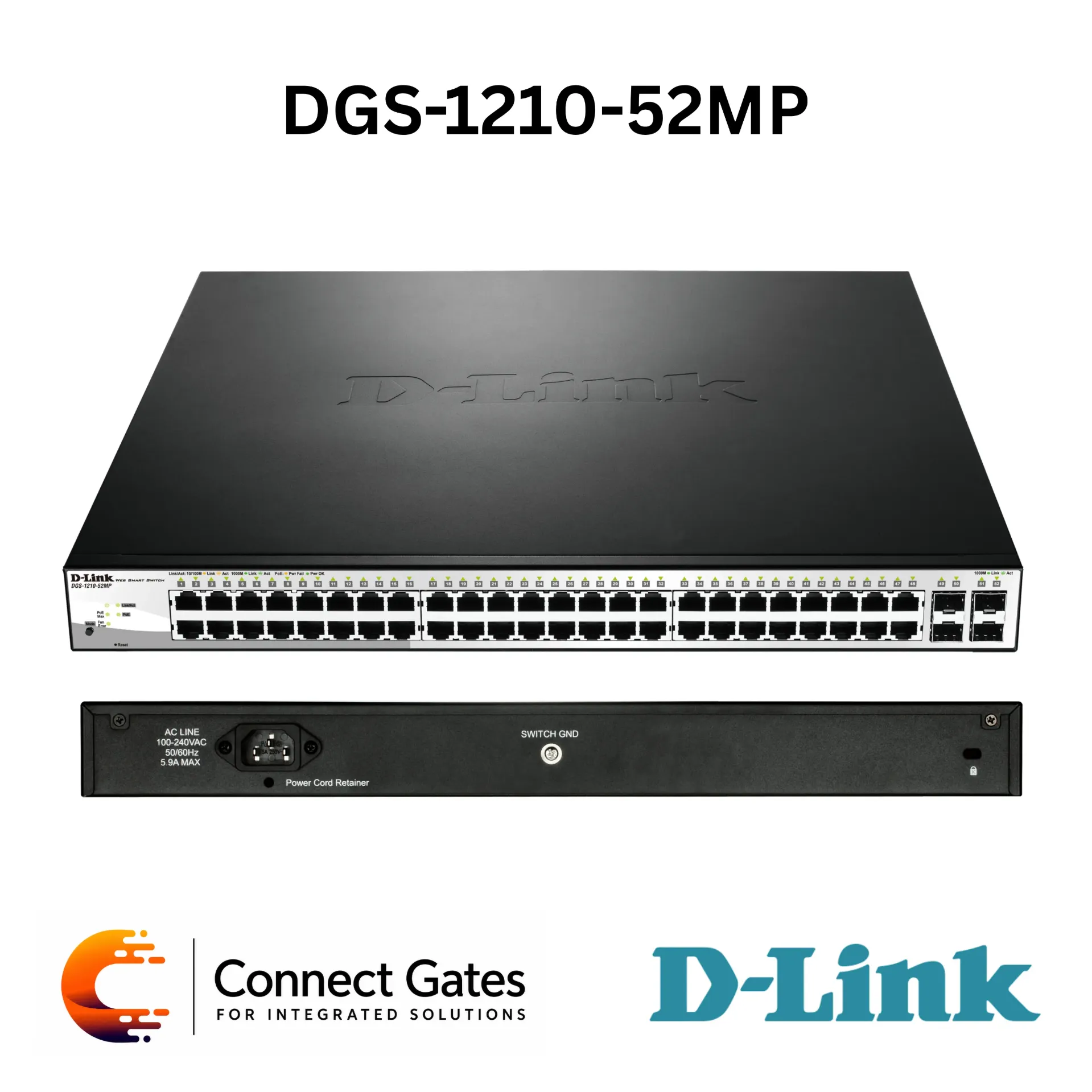 D-Link DGS-1210-52MP – 48-Port Gigabit PoE Smart Managed Switch with 4 × Combo SFP Uplink Ports