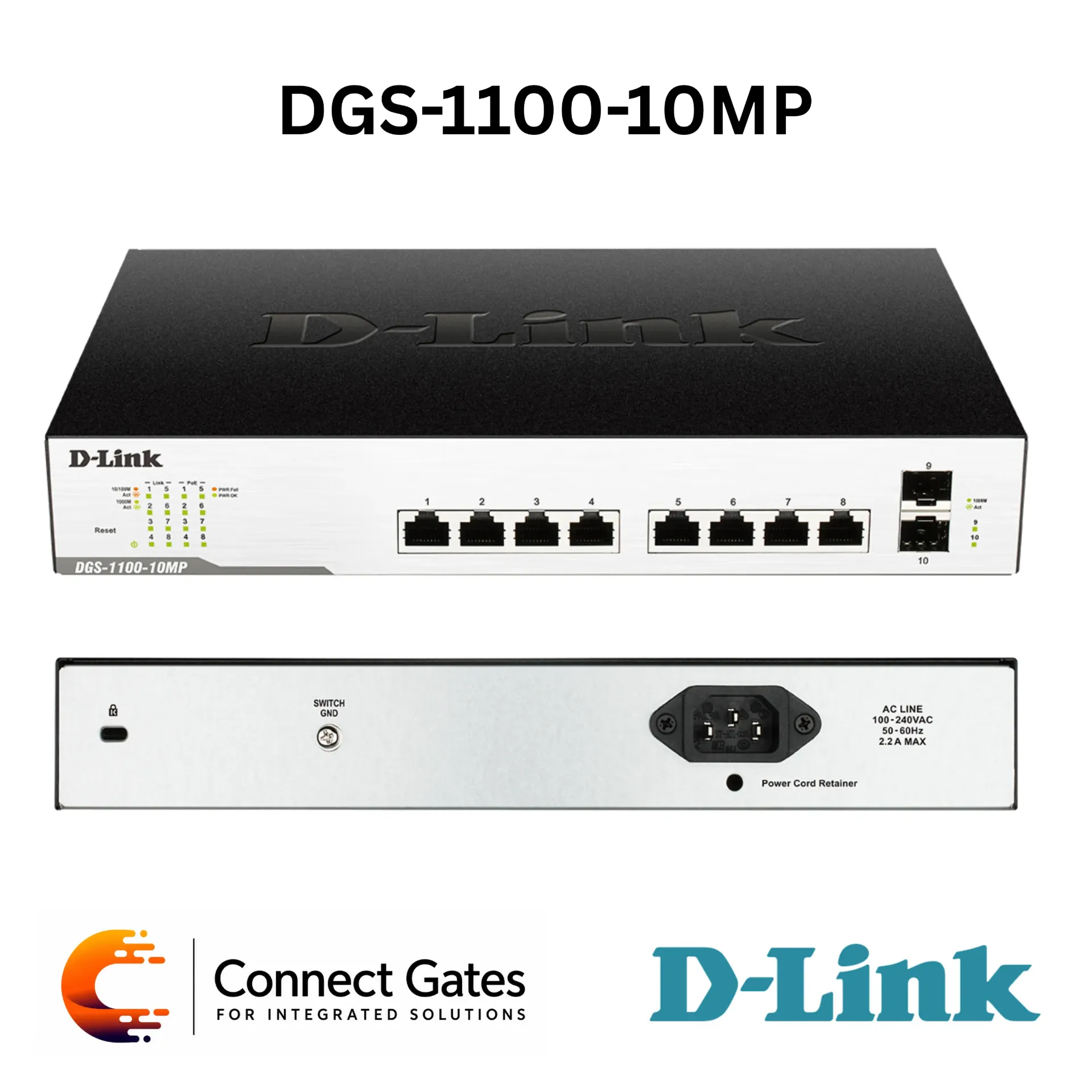 D-Link DGS-1100-10MP – 8-Port Gigabit PoE Smart Managed Switch with 2 × SFP Uplink Ports