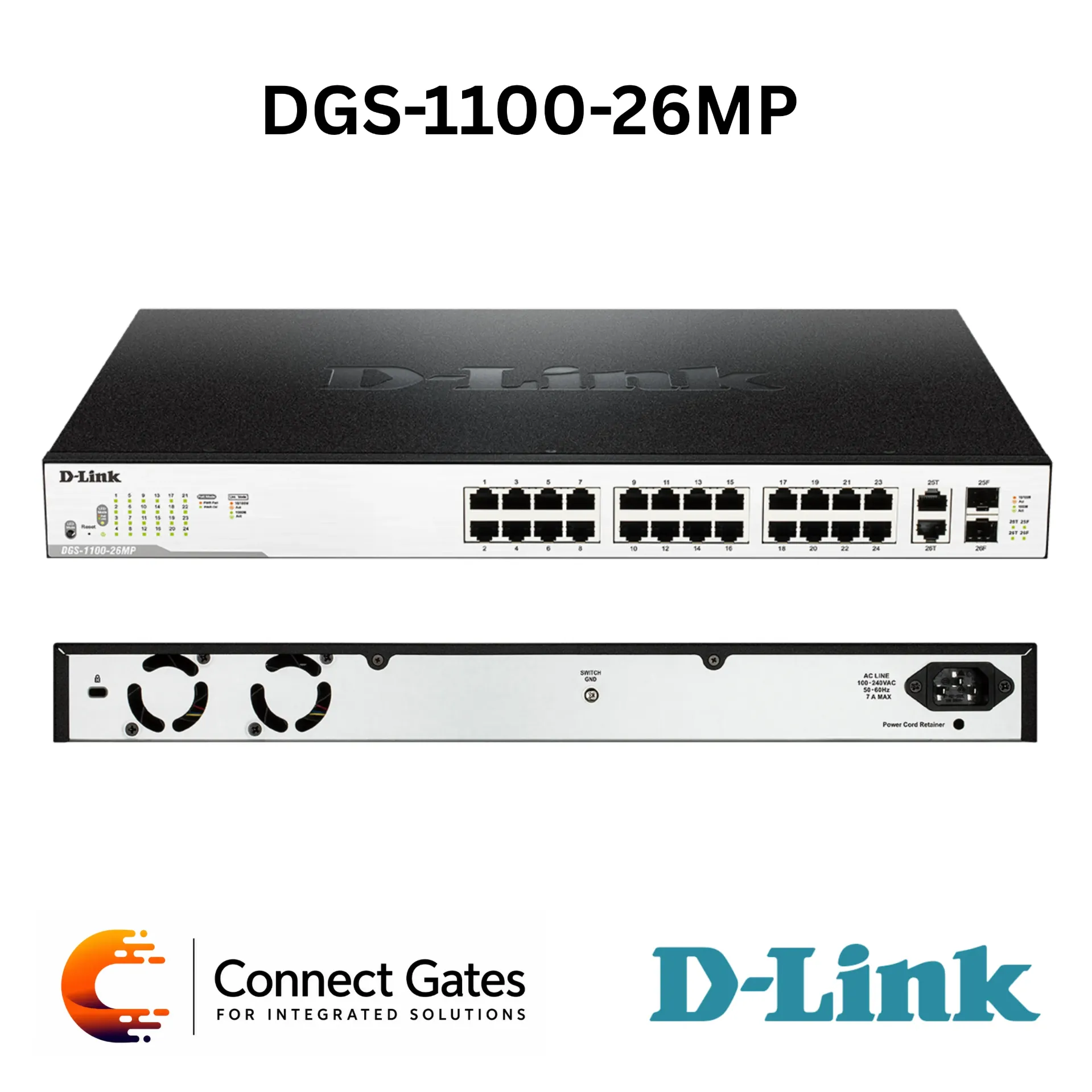 D-Link DGS-1100-26MP – 24-Port Gigabit PoE Smart Managed Switch with 2 × Combo SFP Uplink Ports