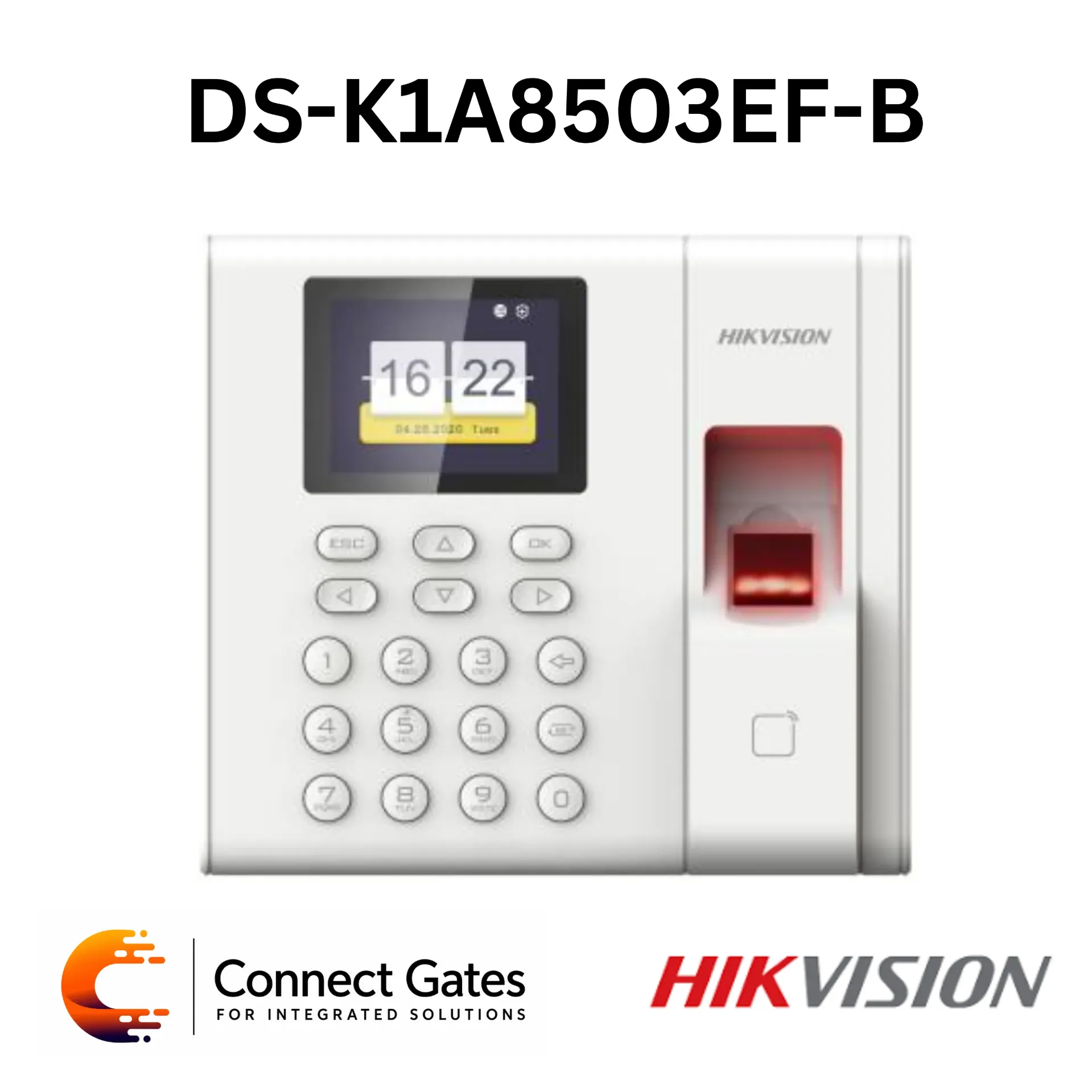 [DS-K1A8503EF-B] Hikvision DS-K1A8503EF-B – Fingerprint Time Attendance Terminal with 2.4" LCD, TCP/IP, EM Card, 1000 Users, USB Report Export & Built-in Battery
