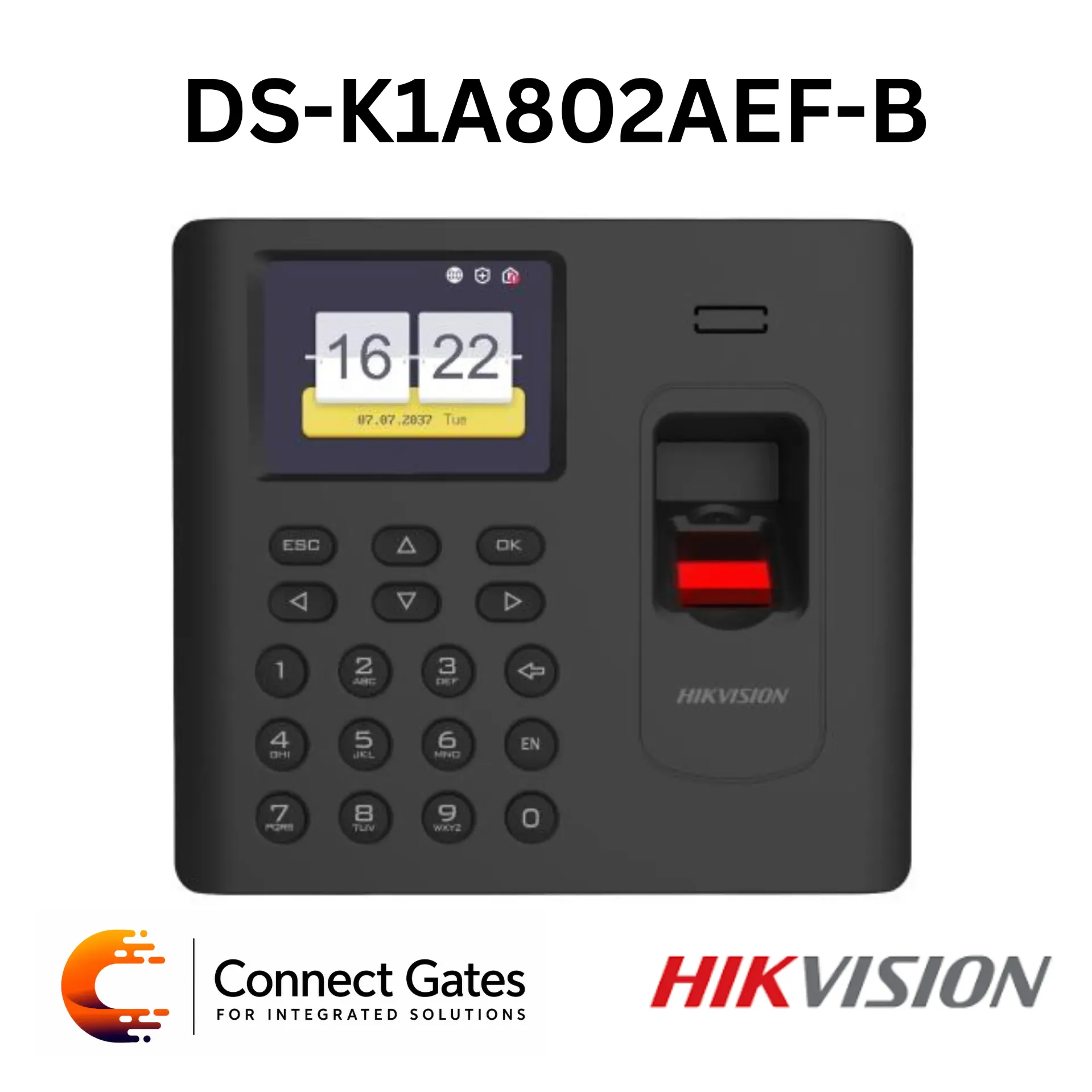 [DS-K1A802AEF-B] Hikvision DS-K1A802AEF-B – Fingerprint Time Attendance Terminal with 2.4" LCD Screen, Wi-Fi, TCP/IP, EM Card, Lithium Battery Backup & 100,000 Event Records