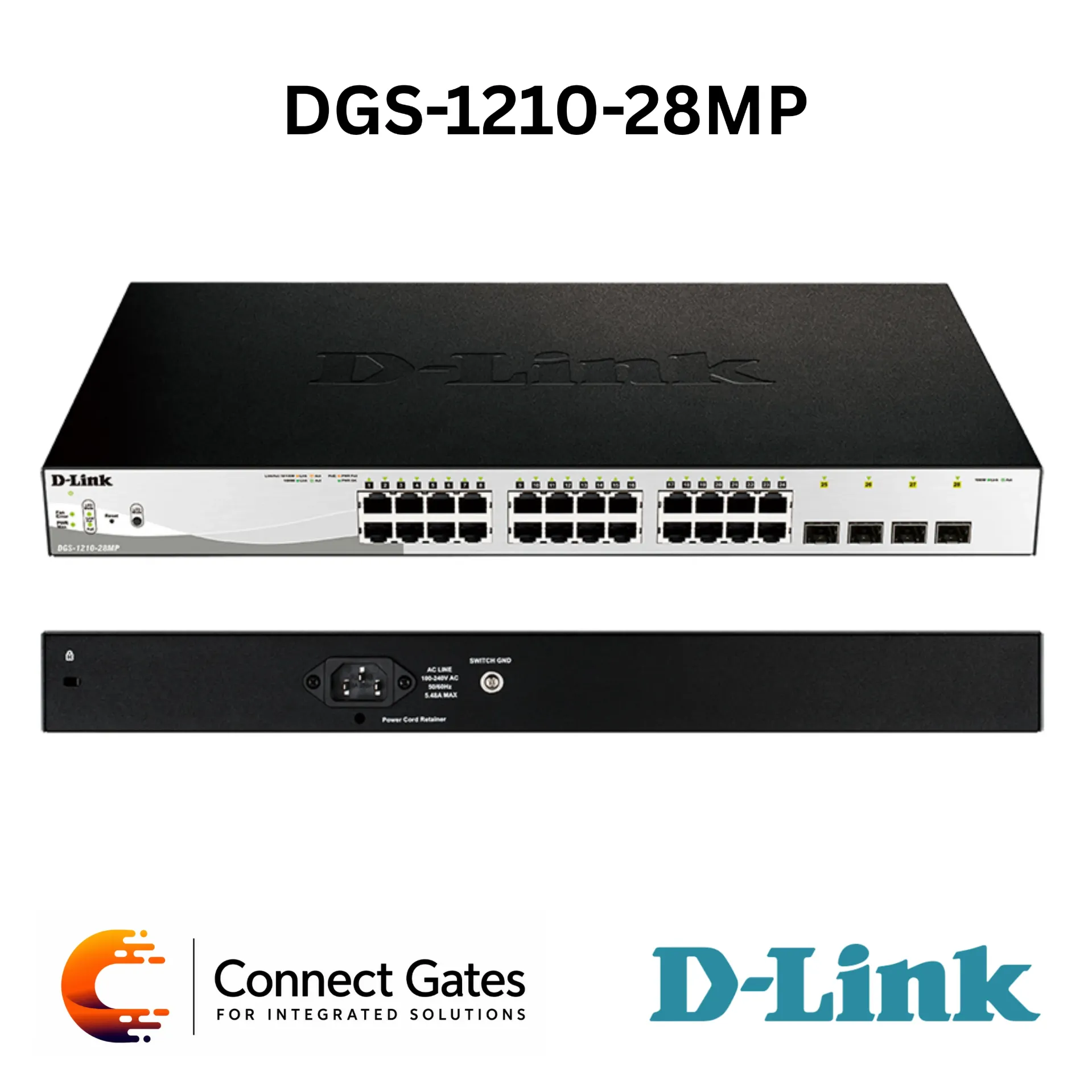 D-Link DGS-1210-28MP – 24-Port Gigabit PoE Smart Managed Switch with 4 × SFP Ports, 370W PoE Budget, VLAN, Surveillance VLAN & Static Routing