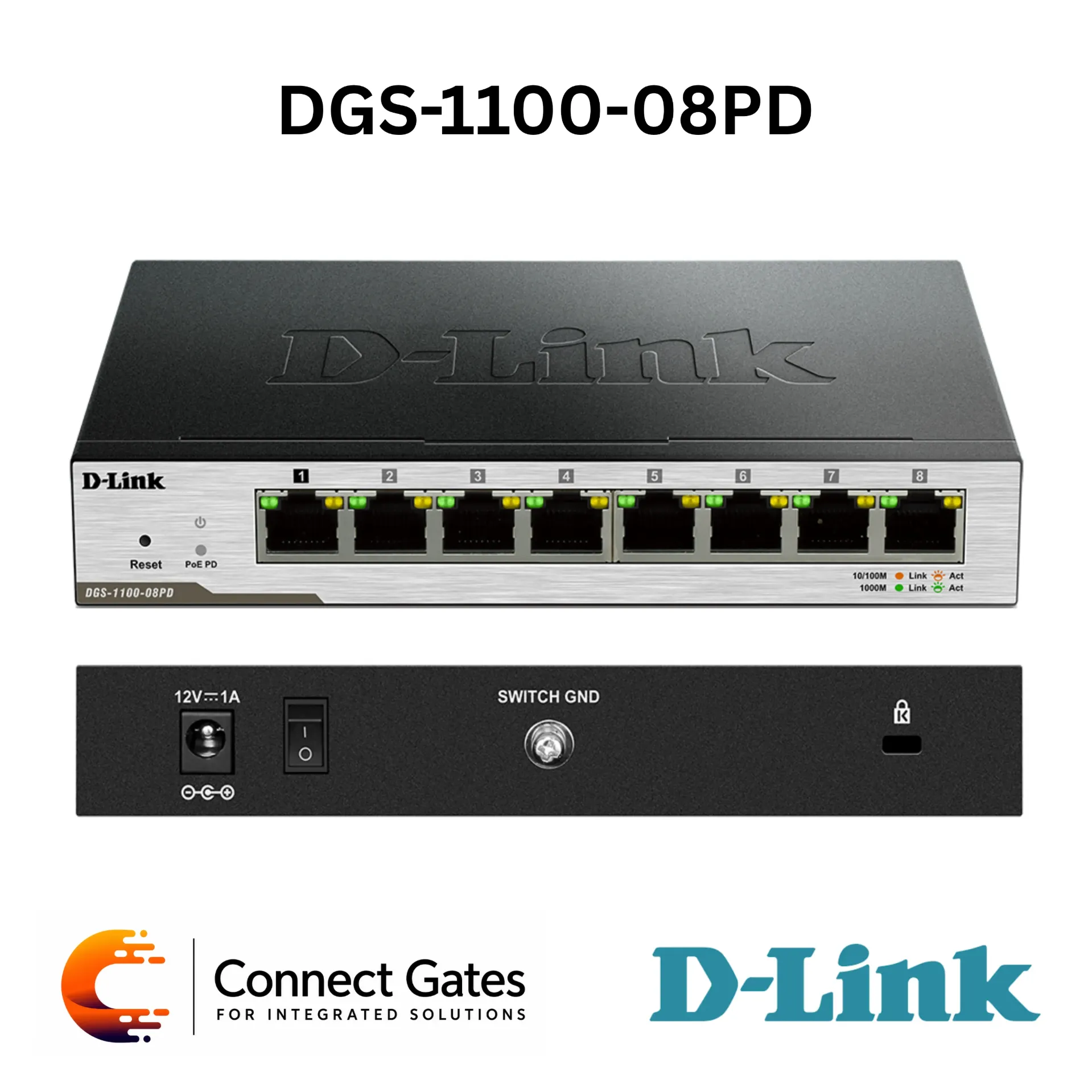 D-Link DGS-1100-08PD – 8-Port Gigabit Smart Managed Switch with Port 1 as PoE PD Input, VLAN, Surveillance VLAN, QoS & Fanless Design