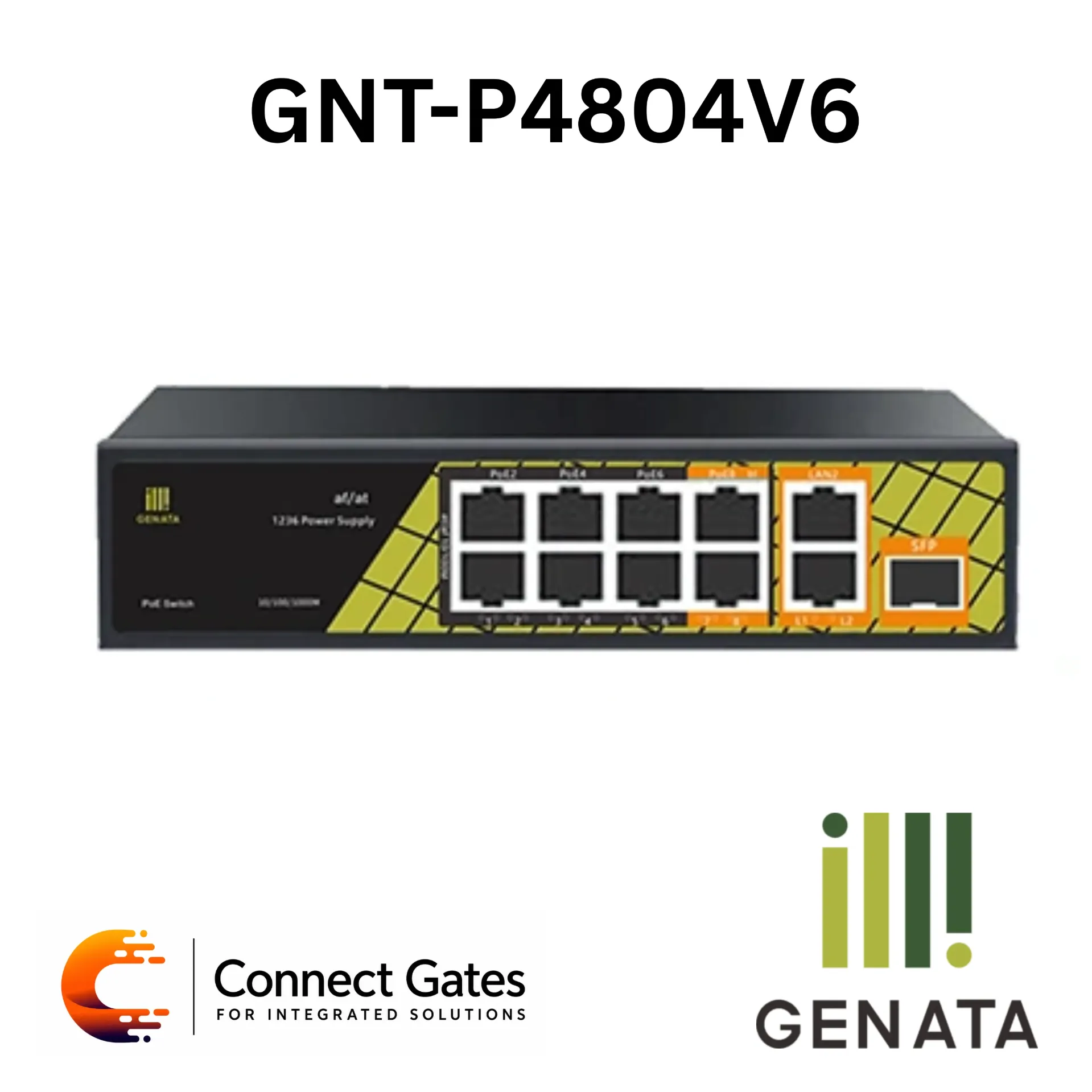 GENATA GNT-P4804V6 – 8-Port AI PoE Switch with 2 Gigabit Uplink Ports, 1 Gigabit SFP Port, 120W PoE Budget, AI Watchdog, 60W bt PoE & 6KV Lightning Protection