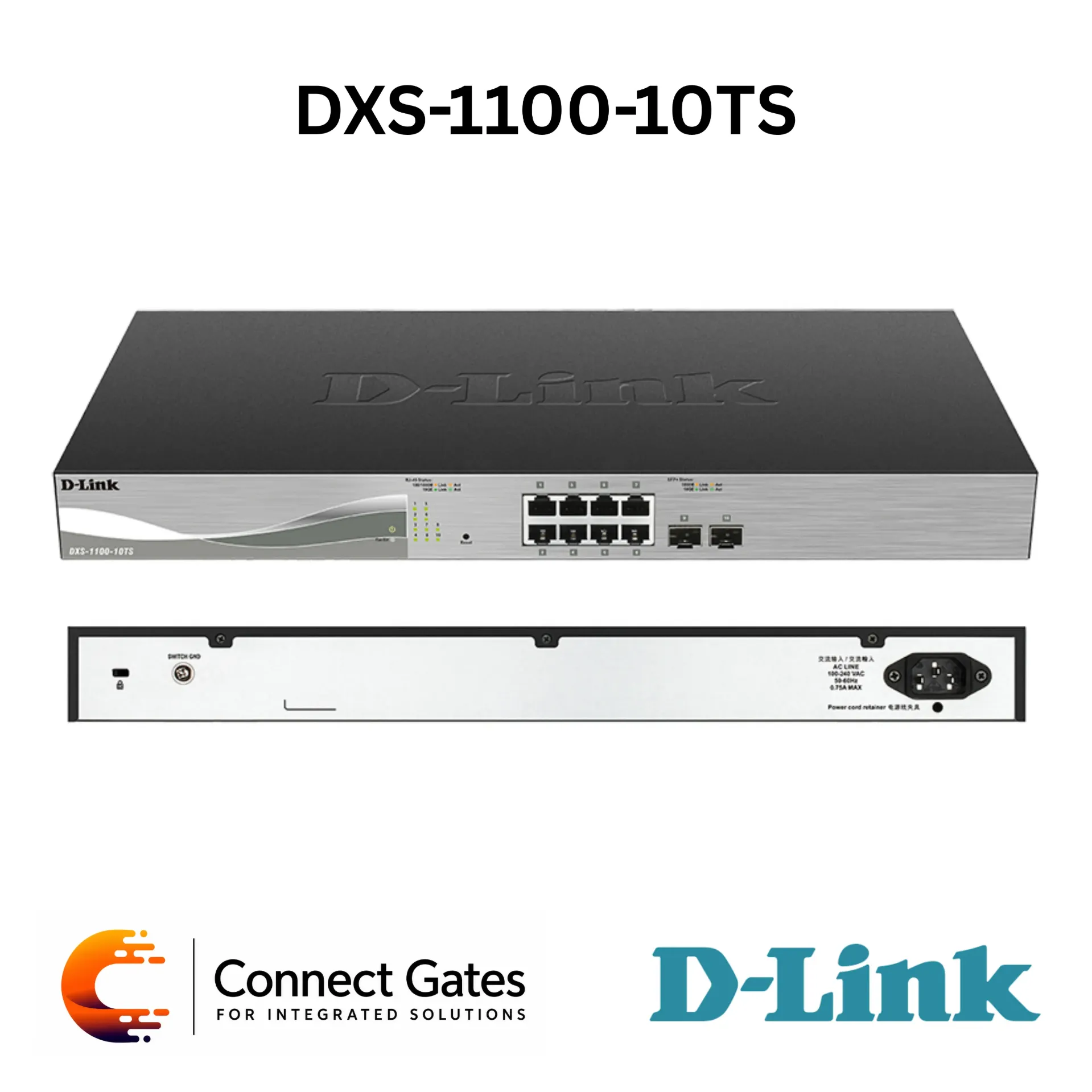 D-Link DXS-1100-10TS – 8-Port 10GBASE-T Smart Managed Switch with 2 × SFP+ Ports, 200Gbps Switching Capacity, VLAN, Auto Surveillance VLAN & Smart Fans