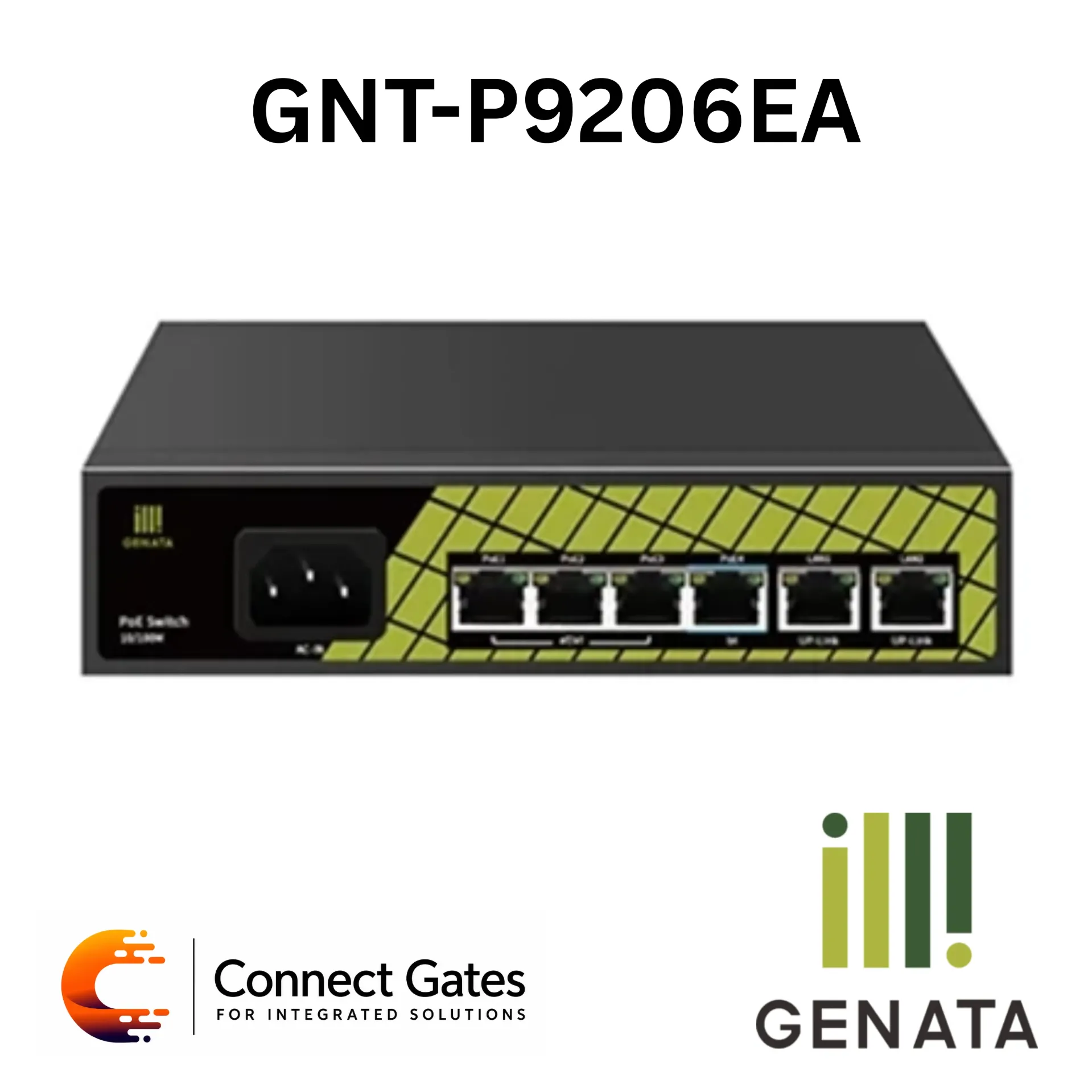 [GNT-P9206EA] GENATA GNT-P9206EA – 4-Port AI PoE Switch with 2 Fast Ethernet Uplink Ports, 65W PoE Budget, PoE Watchdog, 60W bt PoE & 250m Transmission