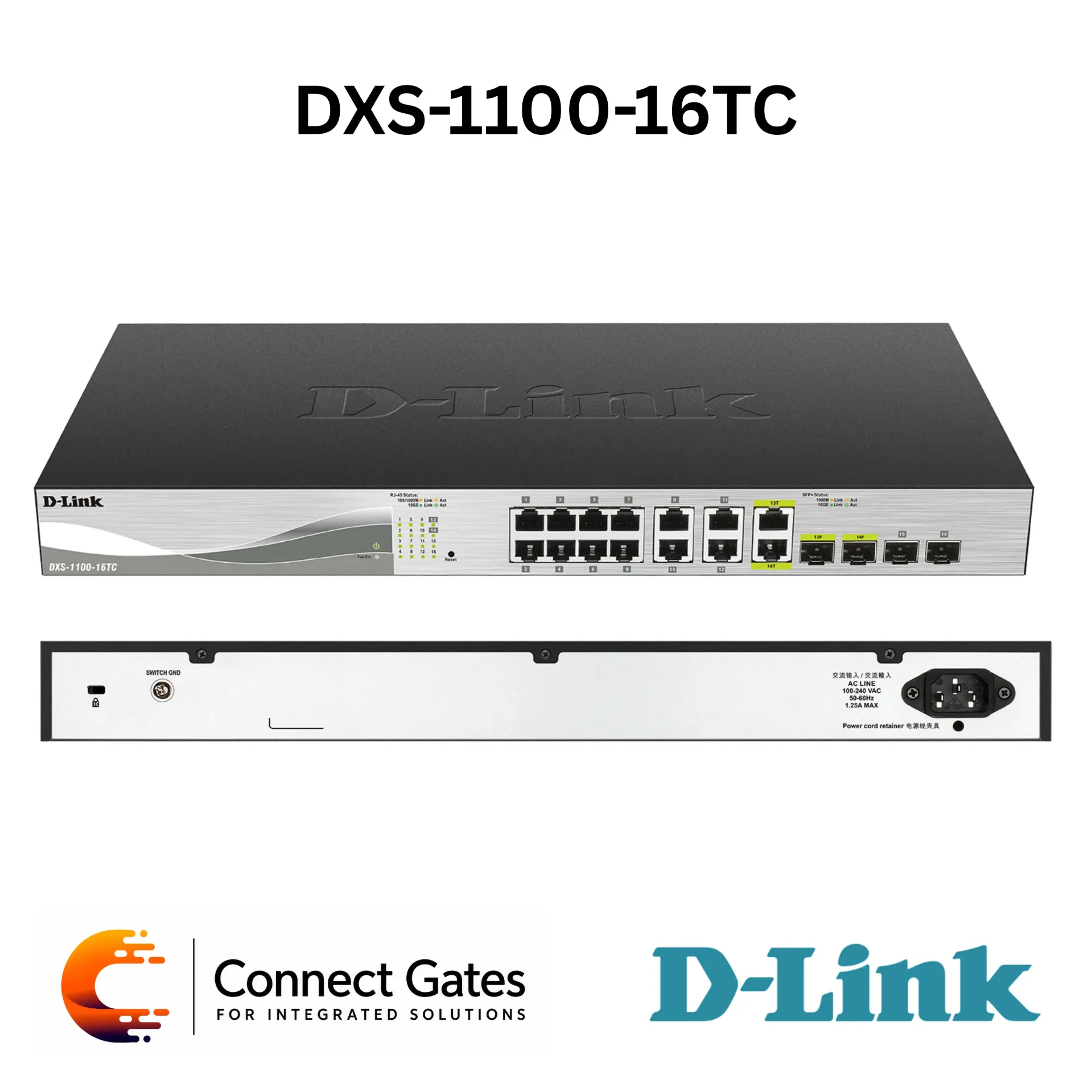 D-Link DXS-1100-16TC – 16-Port 10 Gigabit Smart Managed Switch with 12 × 10GBASE-T Ports, 2 × SFP+ Ports, 2 × 10G Combo Ports, VLAN, Auto Surveillance VLAN & Smart Fans