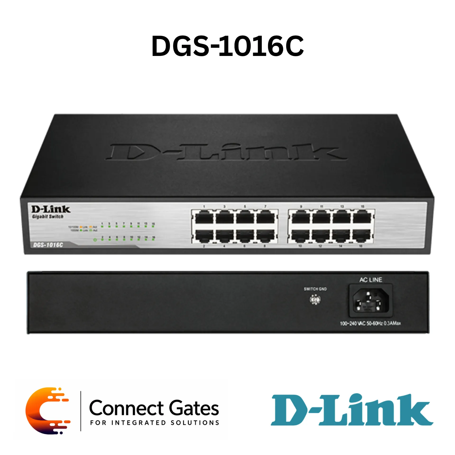 D-Link DGS-1016C – 16-Port Gigabit Unmanaged Switch with 10/100/1000 Mbps LAN Ports, 32Gbps Switching Capacity, QoS & Energy-Efficient Ethernet
