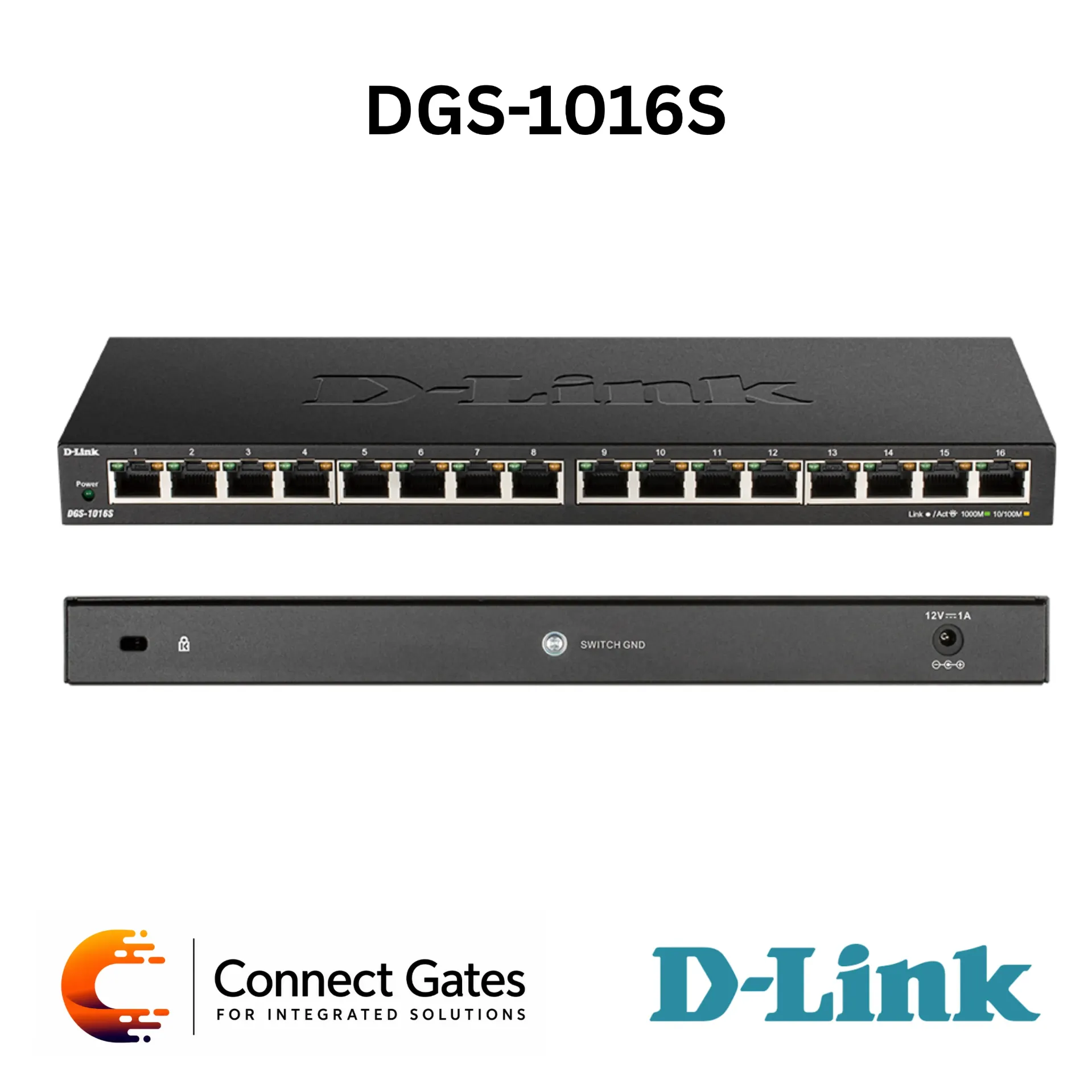 D-Link DGS-1016S – 16-Port Gigabit Desktop Switch with 10/100/1000 Mbps LAN Ports, 32Gbps Switching Capacity, QoS, Energy-Efficient Ethernet & Wall Mount Support