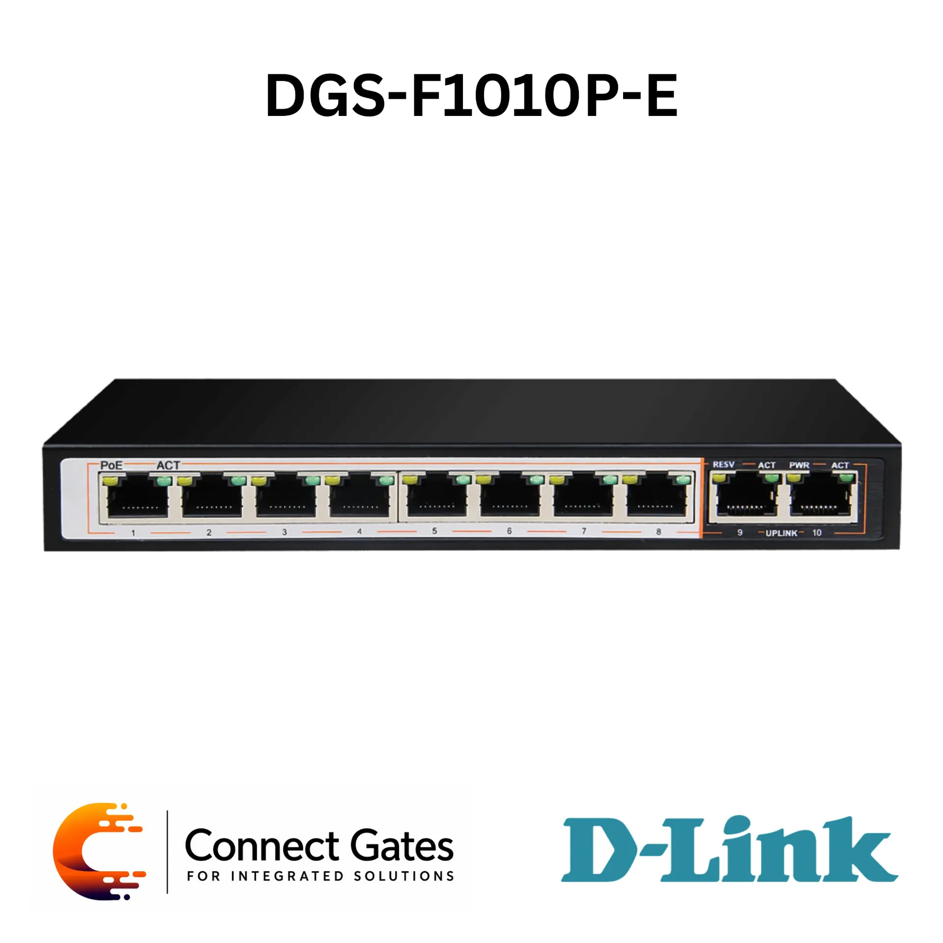 D-Link DGS-F1010P-E – 10-Port Gigabit Long Range PoE+ Surveillance Switch with 8 PoE Ports, 2 Uplink Ports, 96W PoE Budget, 250m Extend Mode & 6kV Lightning Protection