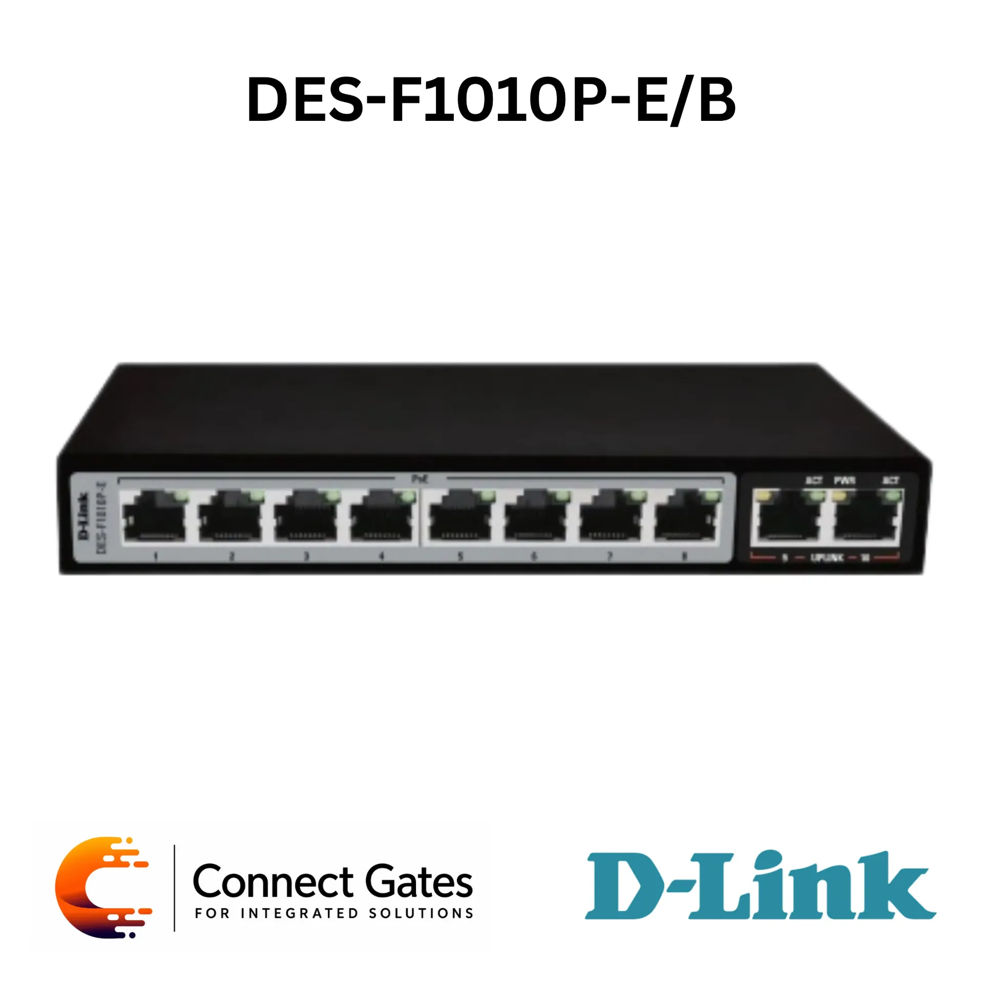 D-Link DES-F1010P-E/B – 10-Port 10/100 Long Range PoE+ Surveillance Switch with 8 PoE Ports, 2 Uplink Ports, 96W PoE Budget, 250m Extend Mode & 6kV Lightning Protection