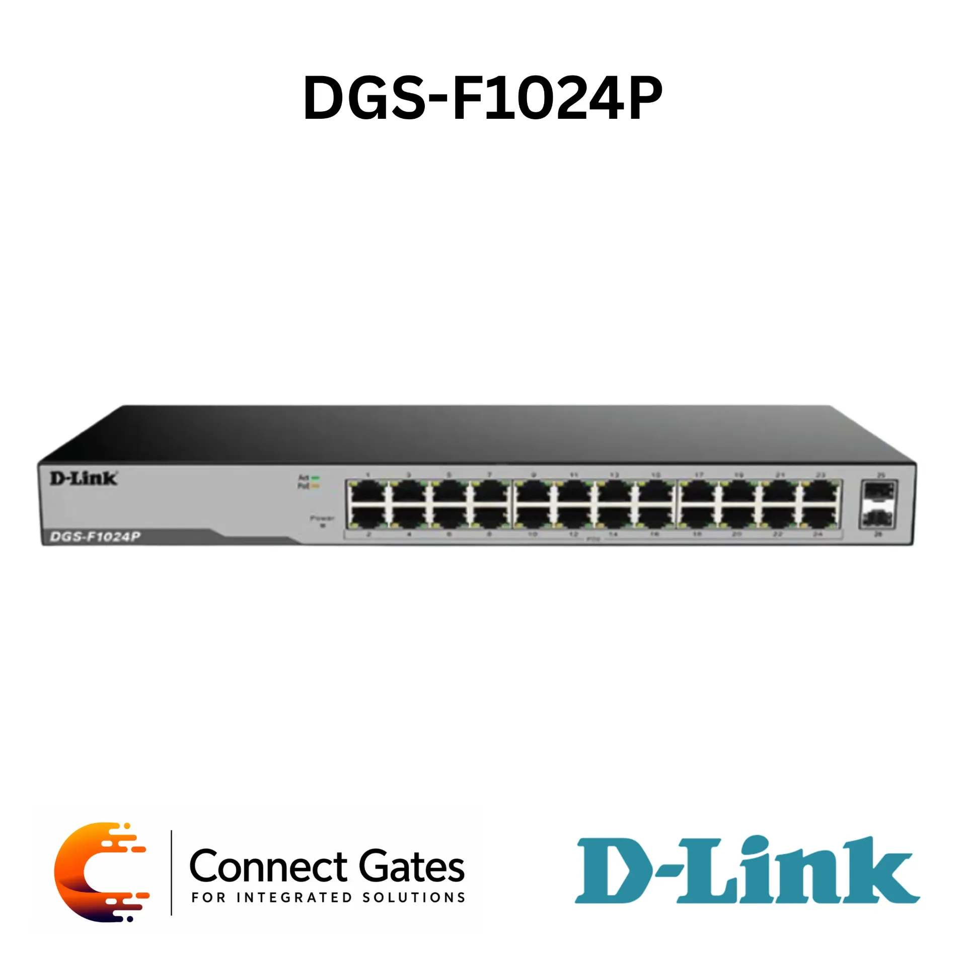 D-Link DGS-F1024P – 24-Port Gigabit Unmanaged PoE Switch with 2 × Gigabit SFP Ports, 250W PoE Budget & Rackmount Design
