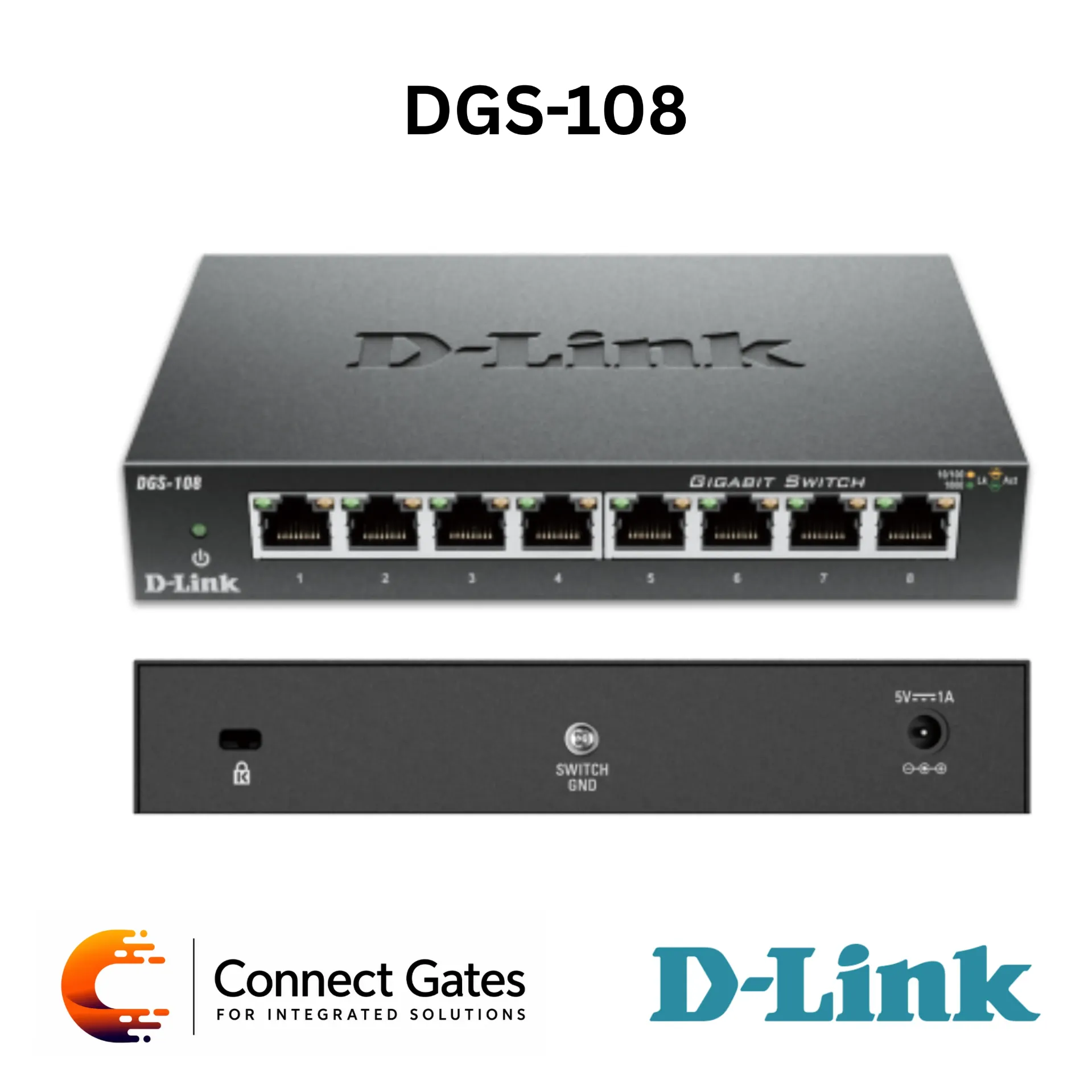 [DGS-108] D-Link DGS-108 – 8-Port Gigabit Unmanaged Metal Desktop Switch with 10/100/1000 Mbps Ports, 16Gbps Switching Capacity, QoS, Jumbo Frames & D-Link Green Technology