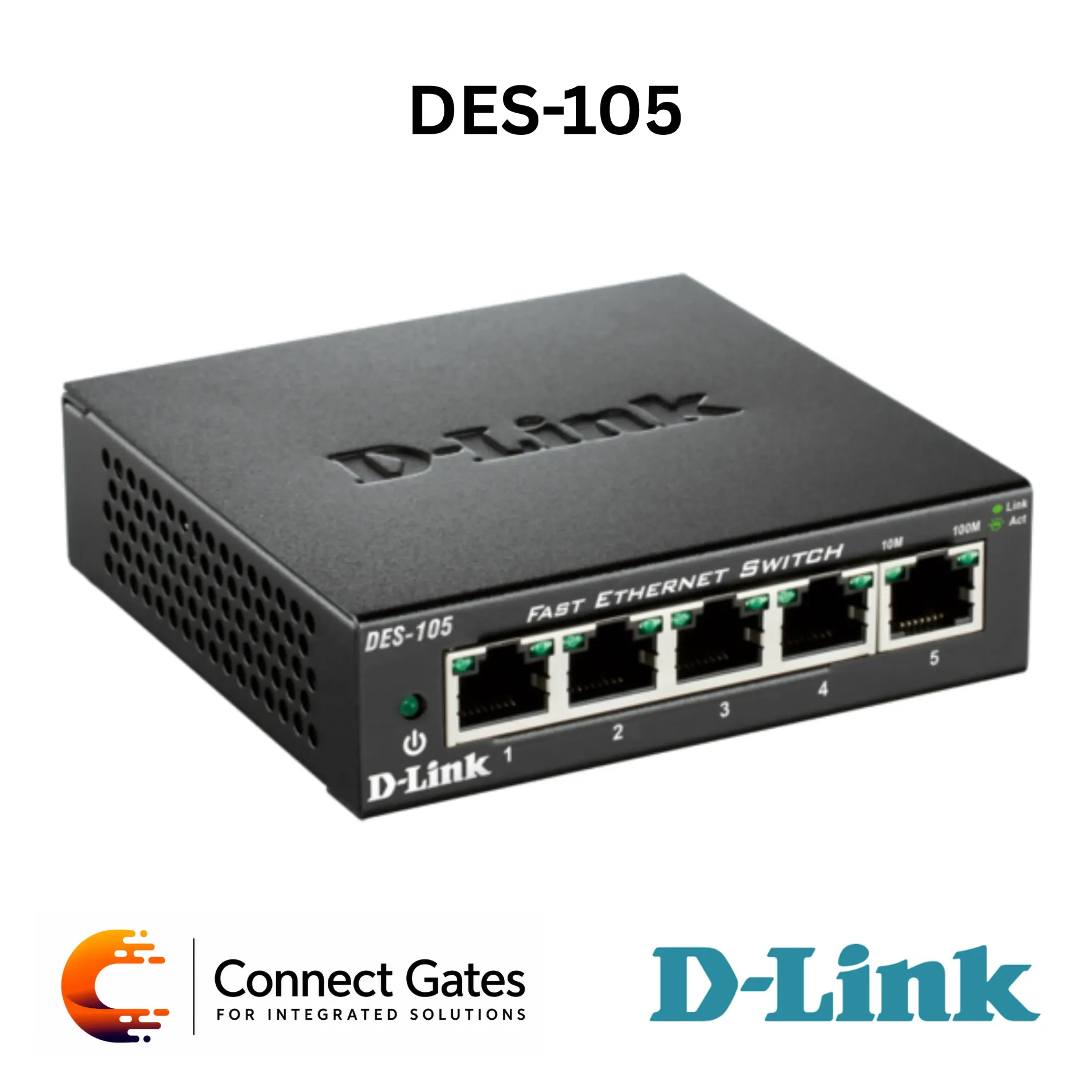 D-Link DES-105 – 5-Port 10/100 Mbps Unmanaged Switch with Metal Case, QoS, Flow Control, Energy-Efficient Ethernet & Plug-and-Play Installation