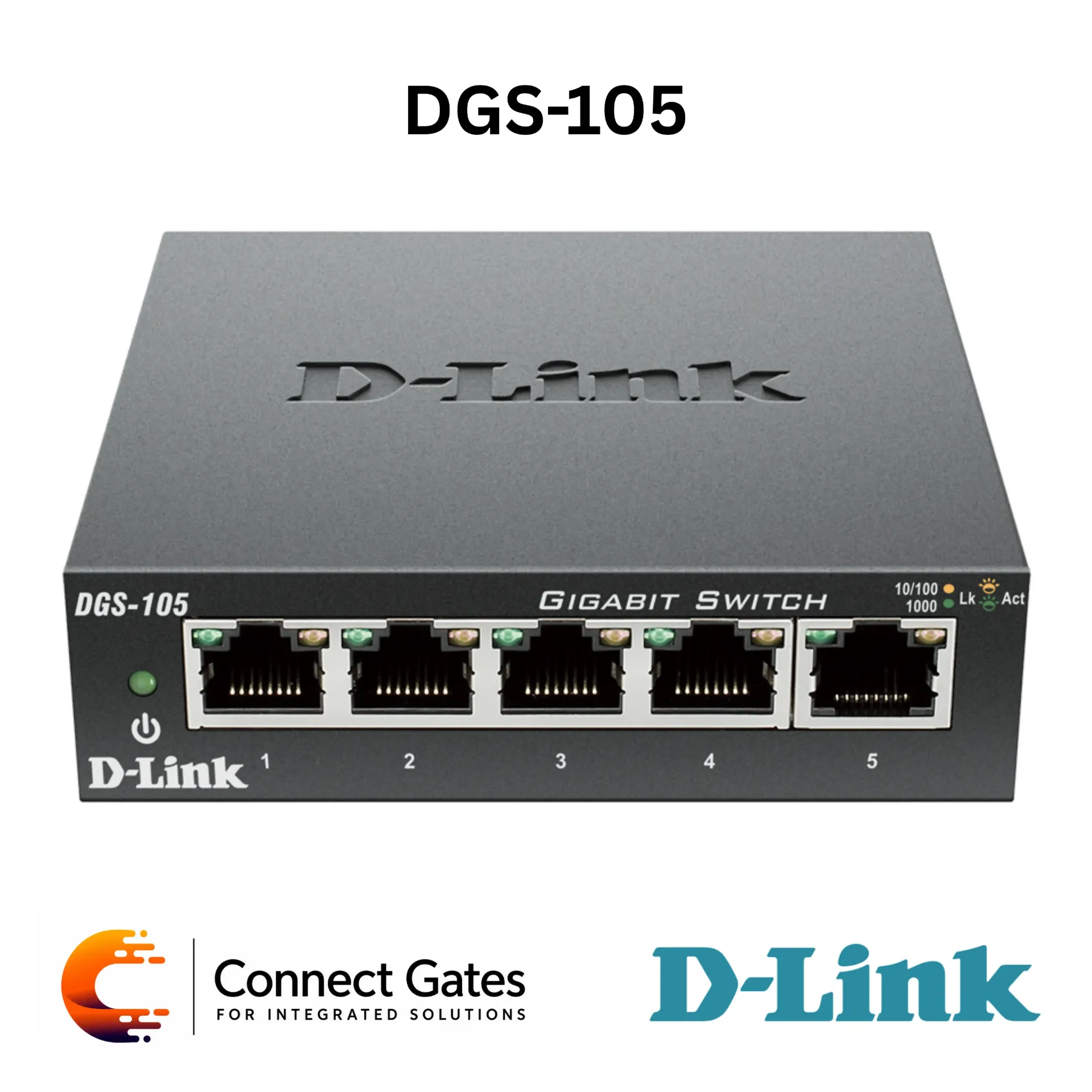 D-Link DGS-105 – 5-Port Gigabit Unmanaged Switch with Metal Case, QoS, Cable Diagnostics, 10Gbps Switching Fabric & D-Link Green Technology