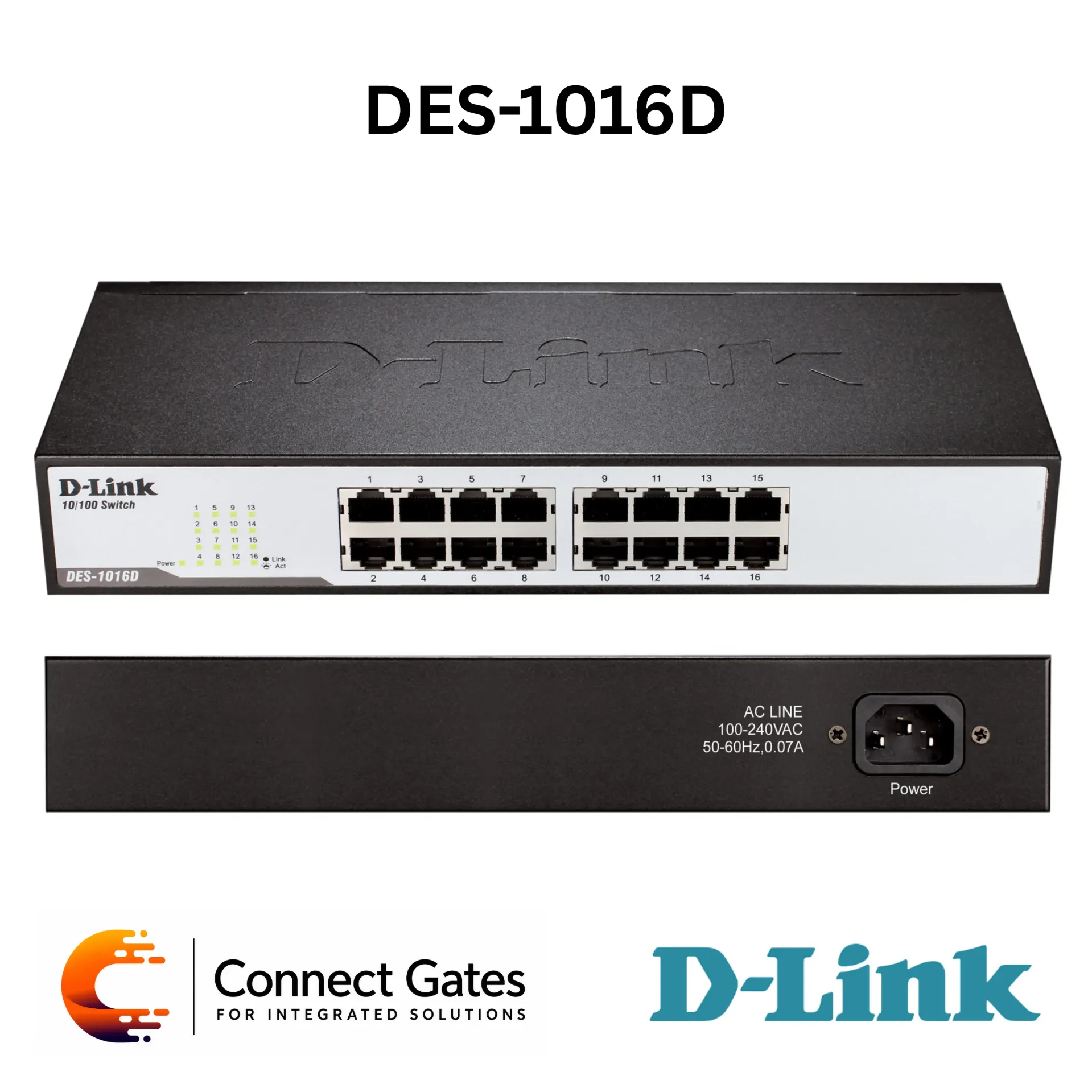 D-Link DES-1016D – 16-Port 10/100Mbps Unmanaged Switch with Auto MDI/MDIX, Flow Control, Store-and-Forward Switching & Desktop Design